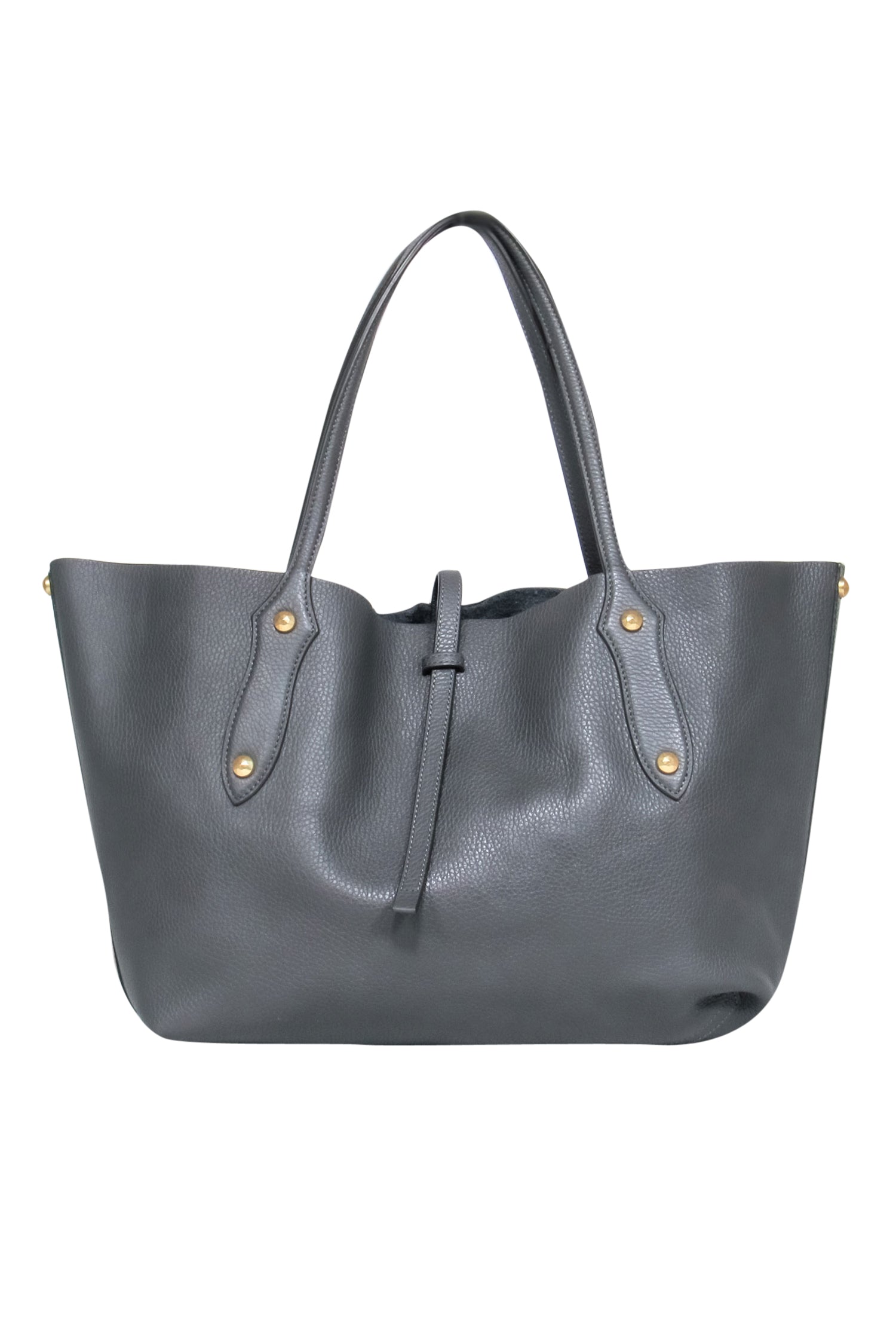 Annabel Ingall's Elegant Grey Pebble Leather Tote Bag with Gorgeous Gold-Toned Hardware