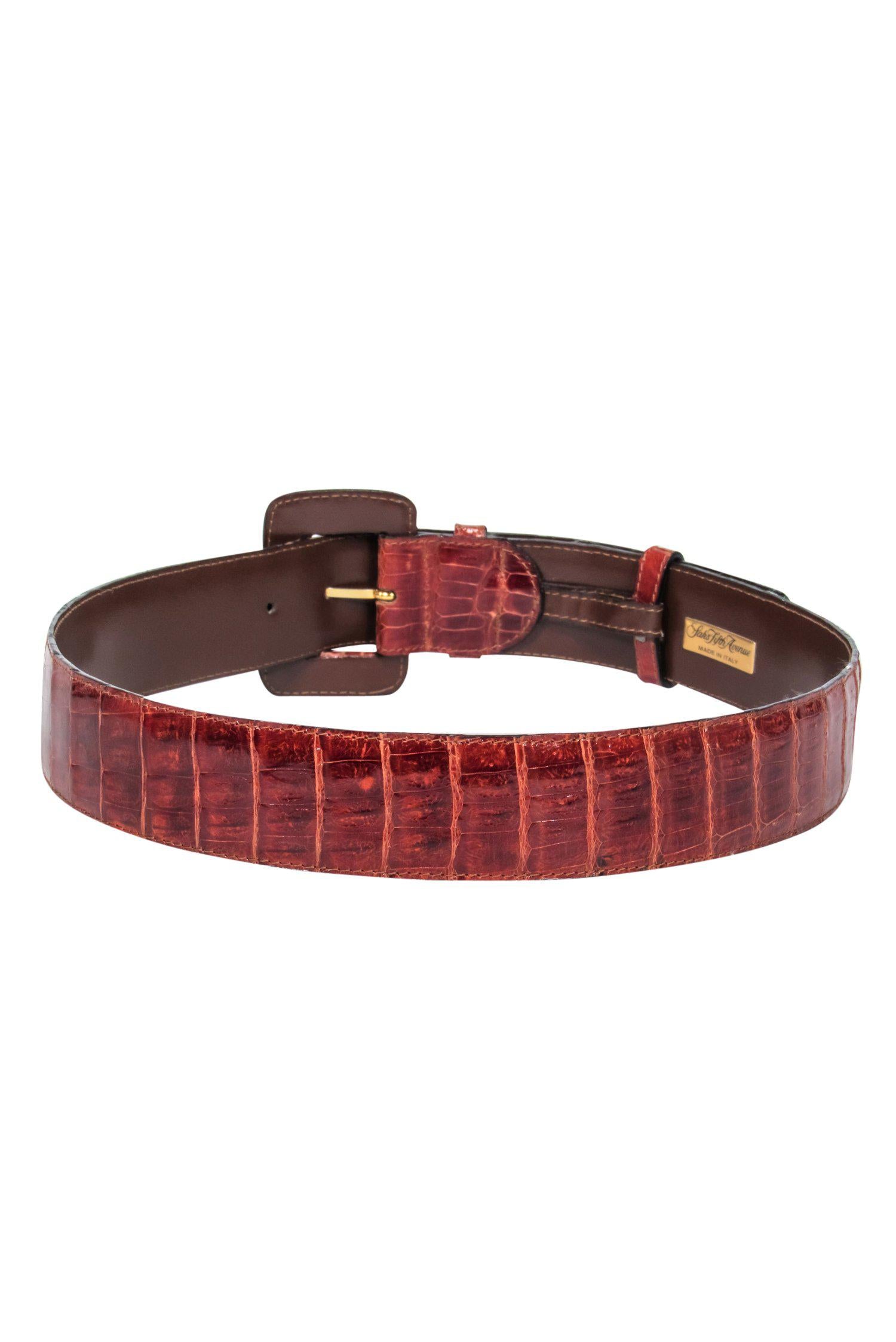 Saks Fifth Avenue - Stunning Warm Brown Crocodile Square Buckle Belt in Size M