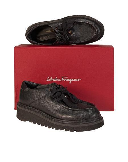 Ferragamo Black Leather Euripilo Platform Loafers - Size 10.5 - Stylish & Quirky!