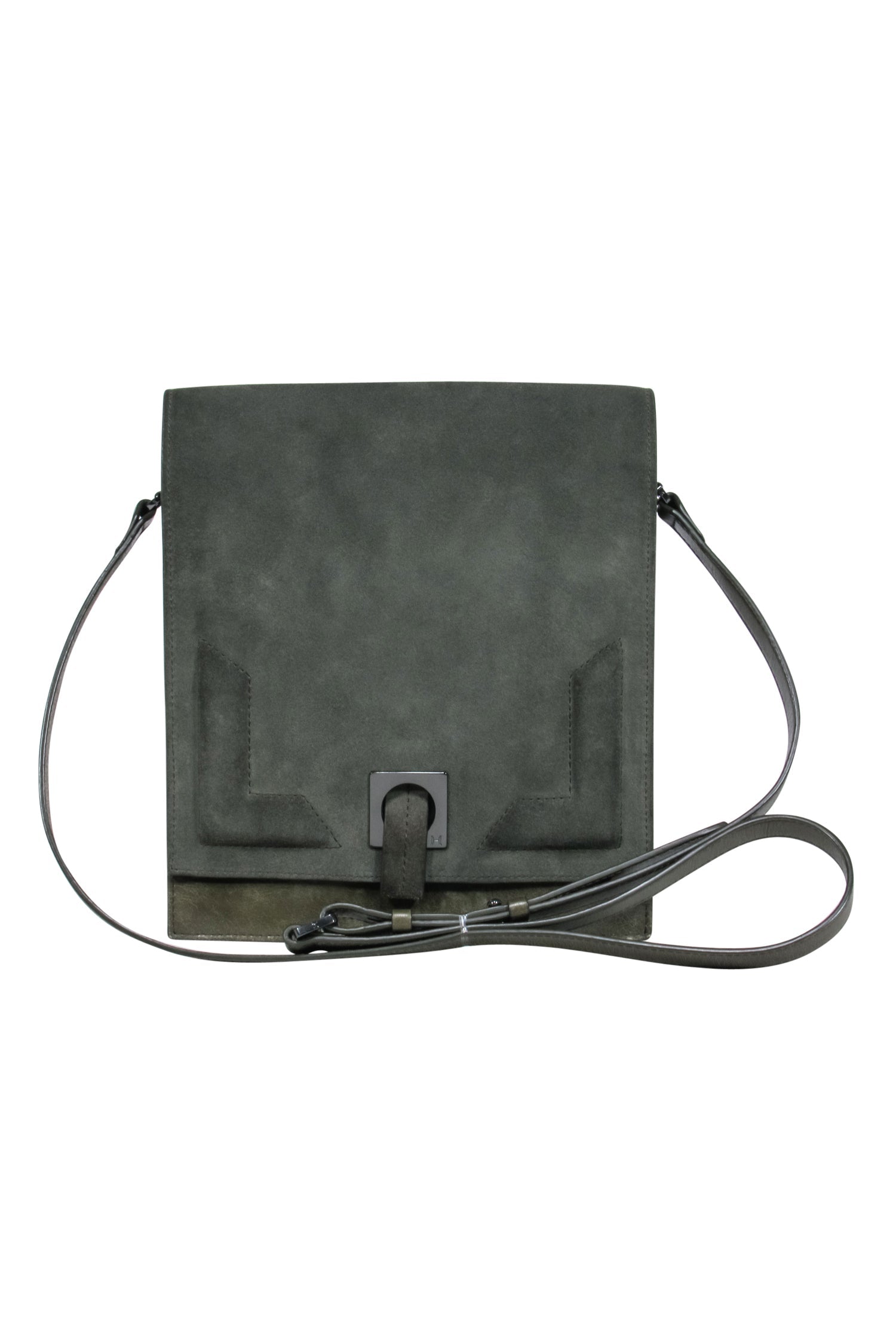 Halston Heritage Olive Green Fold-Over Leather & Suede Crossbody Bag: The Ultimate Weekend Companion
