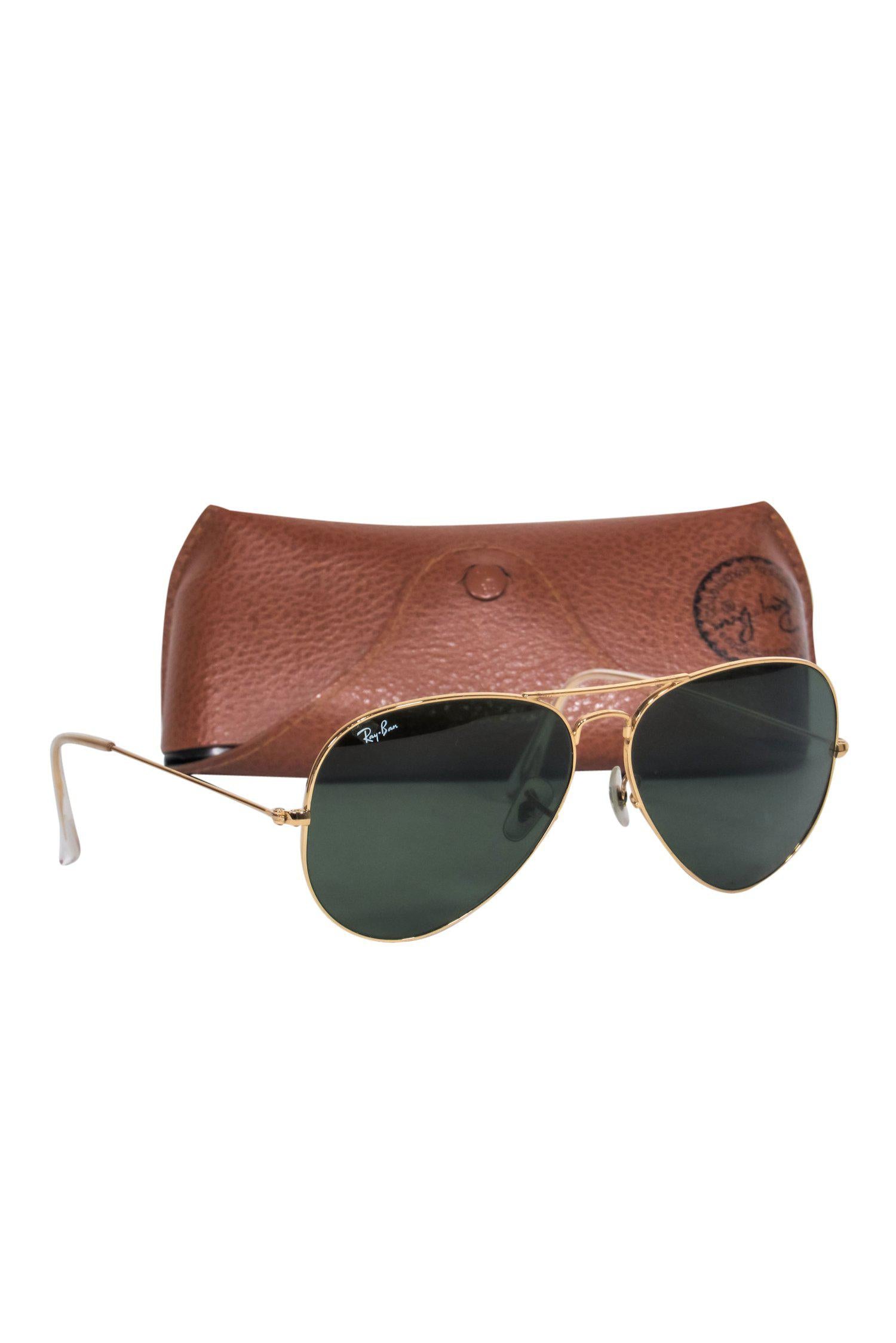 Ray-Ban Gold Aviator Sunglasses with Stunning Greenish Blue Tint