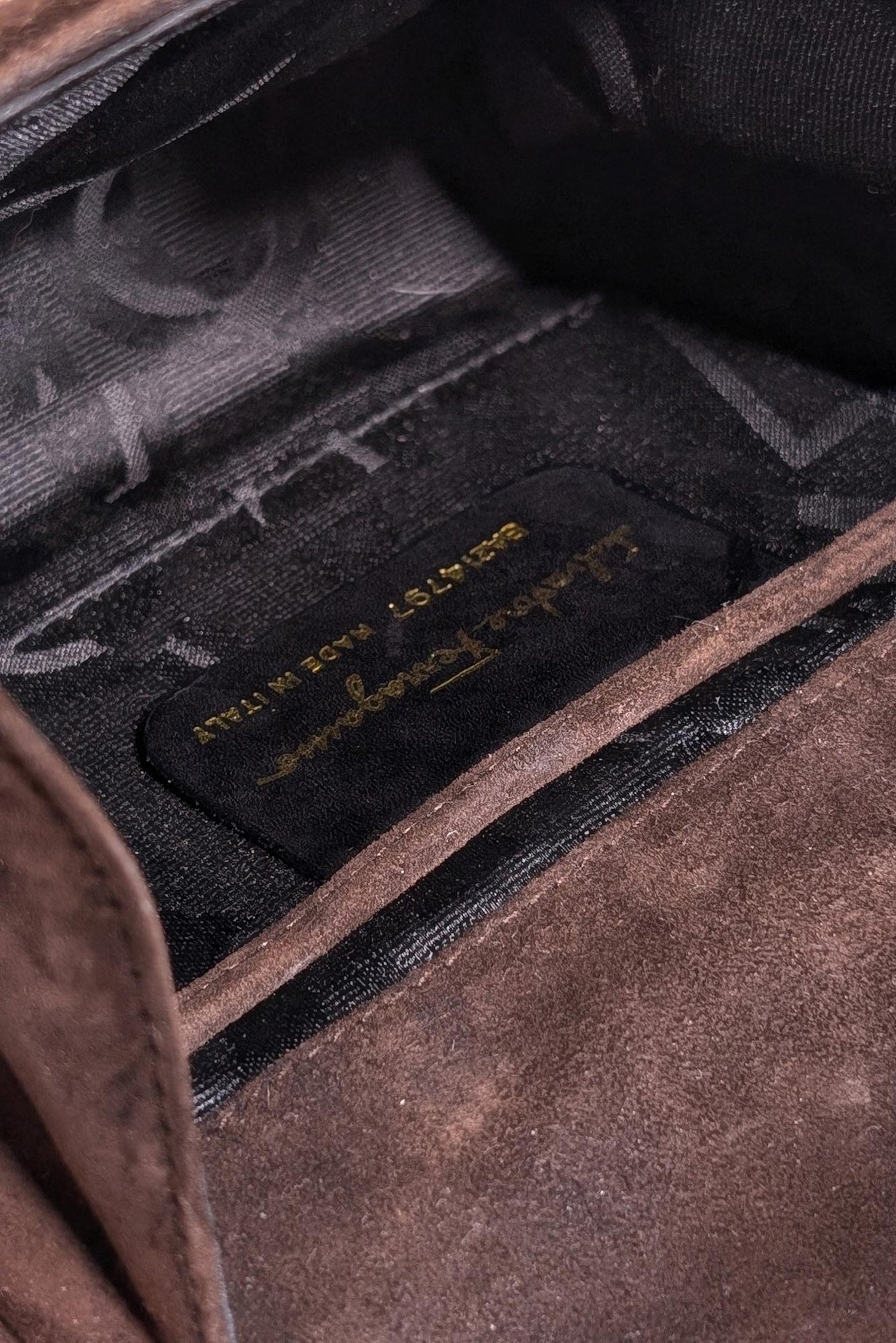 Ferragamo's Irresistible Chocolate Brown Suede Mini Crossbody Bag