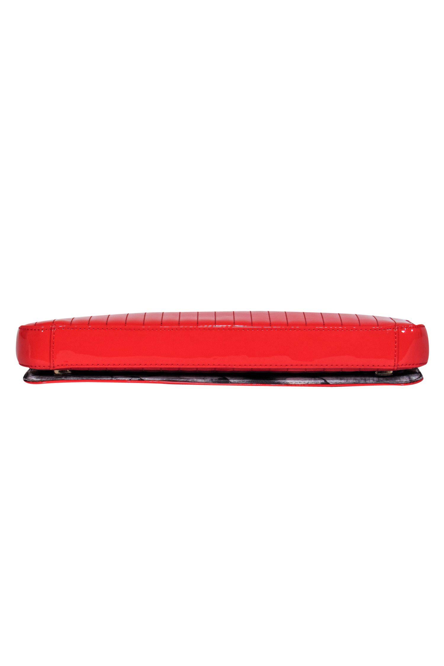 Ted Baker - Stunning Glossy Patent Oblong Snap Clutch with Scrolled Logo