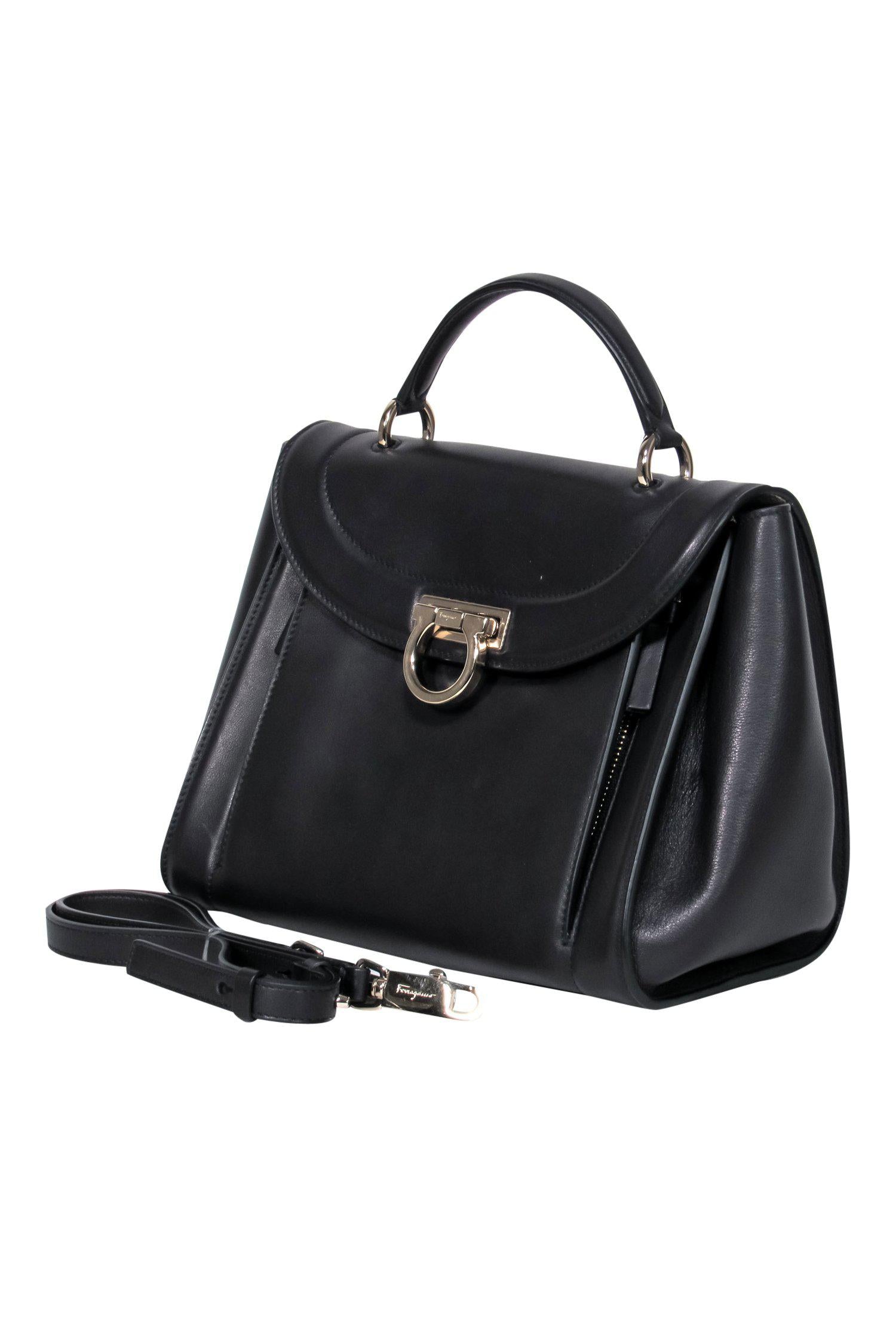 Ferragamo - Black Smooth Leather Sofia Rainbow Convertible Satchel: A Fashionable Essential