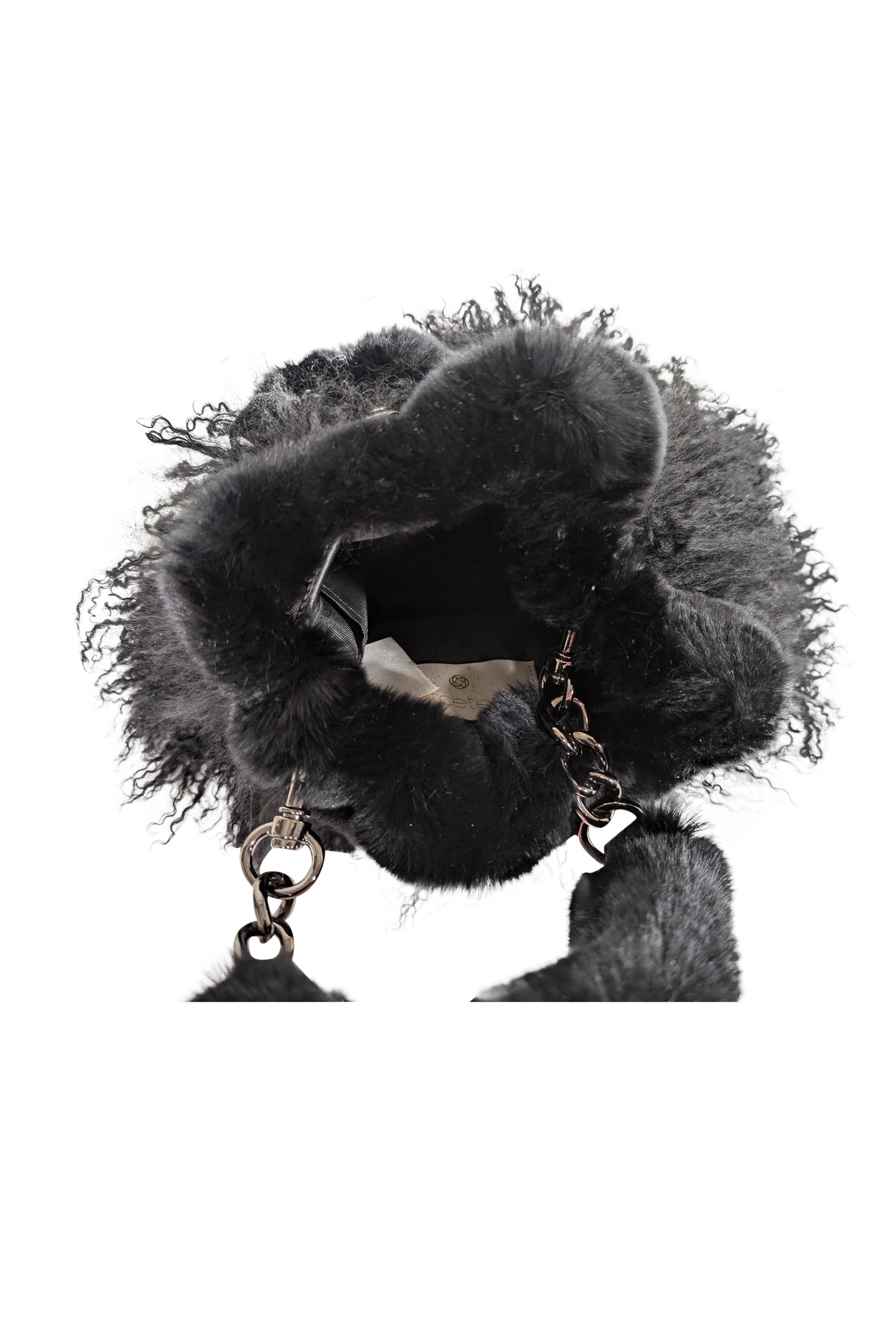 Ectcetra - Chic Black Lamb Fur Mini Bucket Bag