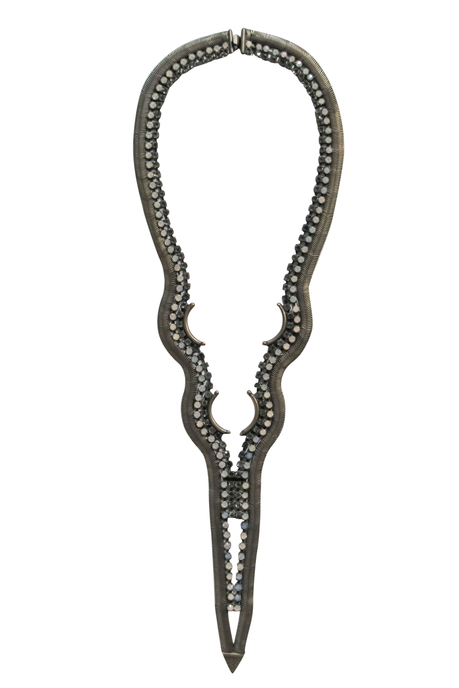 Lionette's Dazzling Bronze Squiggly Jeweled Bar Pendant Necklace