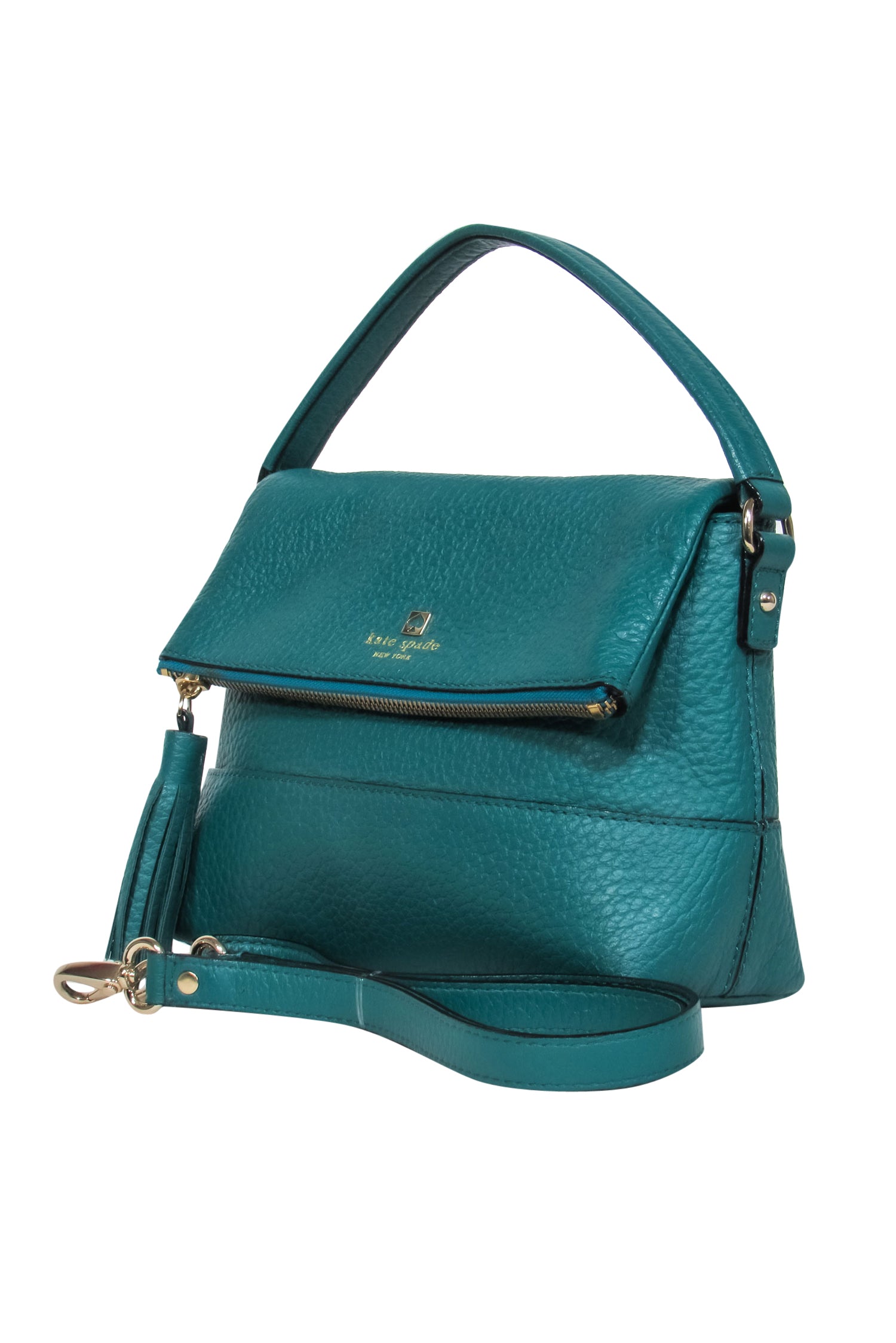 Kate Spade Emerald Green Pebbled Leather Tassel Convertible Handbag - A Glamorous Essential