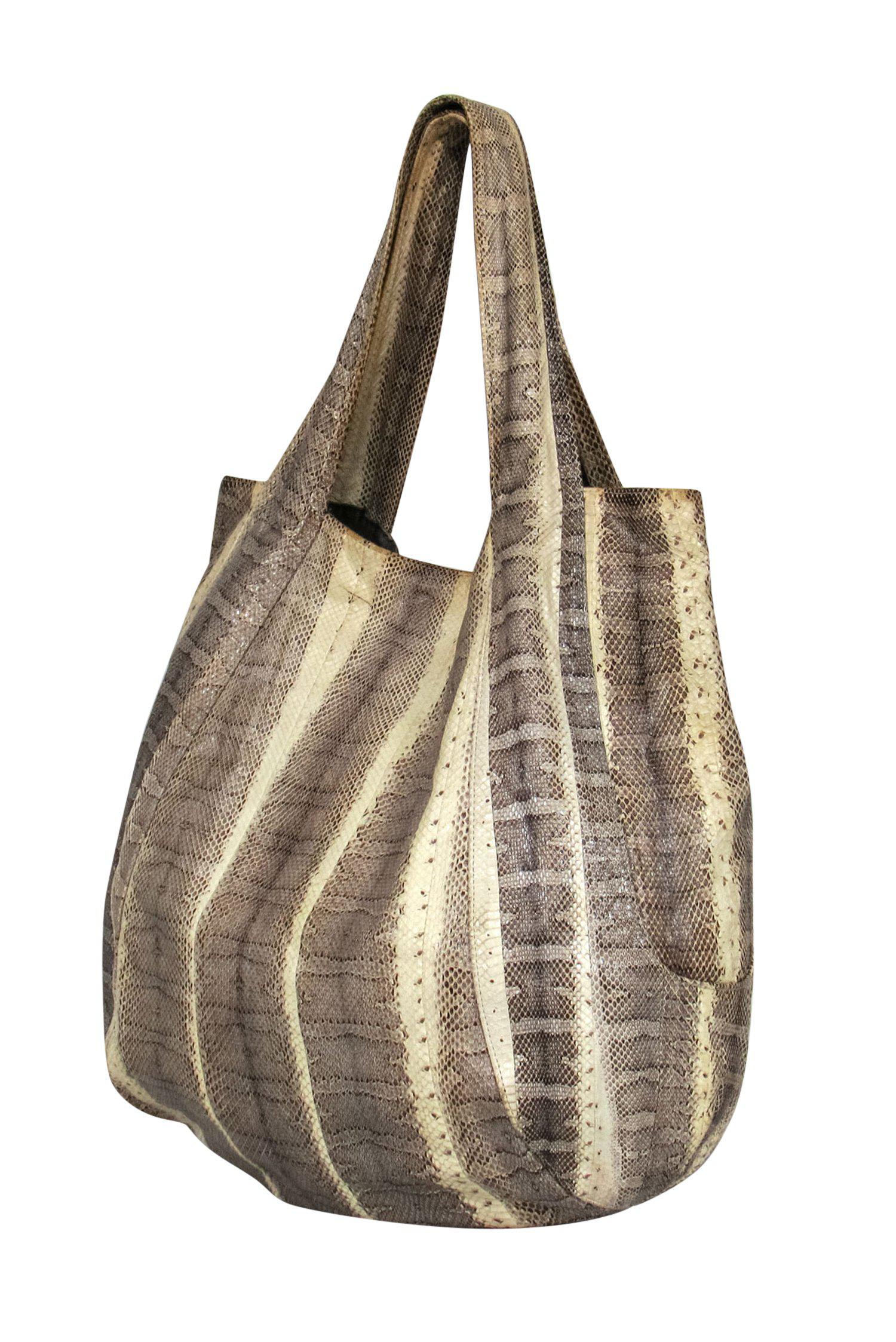 Beirn - Stunning Cream & Beige Snakeskin Snap Tote Bag