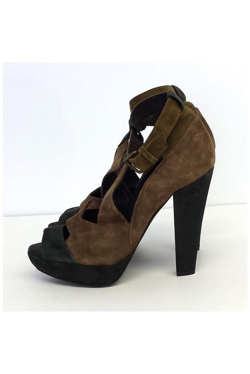 Hoss Intropia's Gorgeous Taupe & Olive Suede Cutout Heels - Size 8