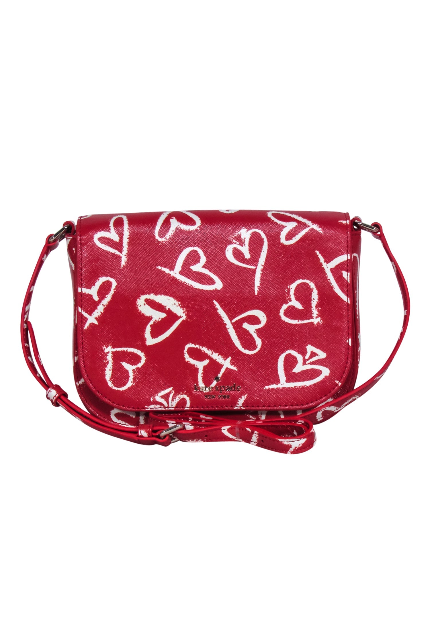 Kate Spade Red Leather Lipstick Heart Print Must-Have Crossbody Bag