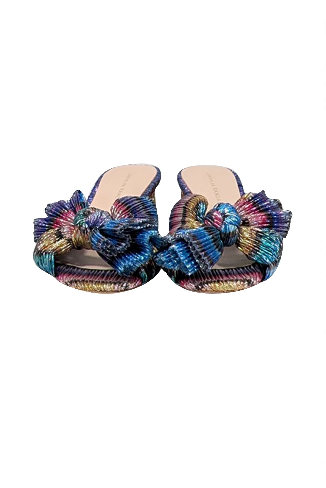 Loeffler Randall's Stunning Rainbow Metallic Pleated Knot Mules - Size 6.5
