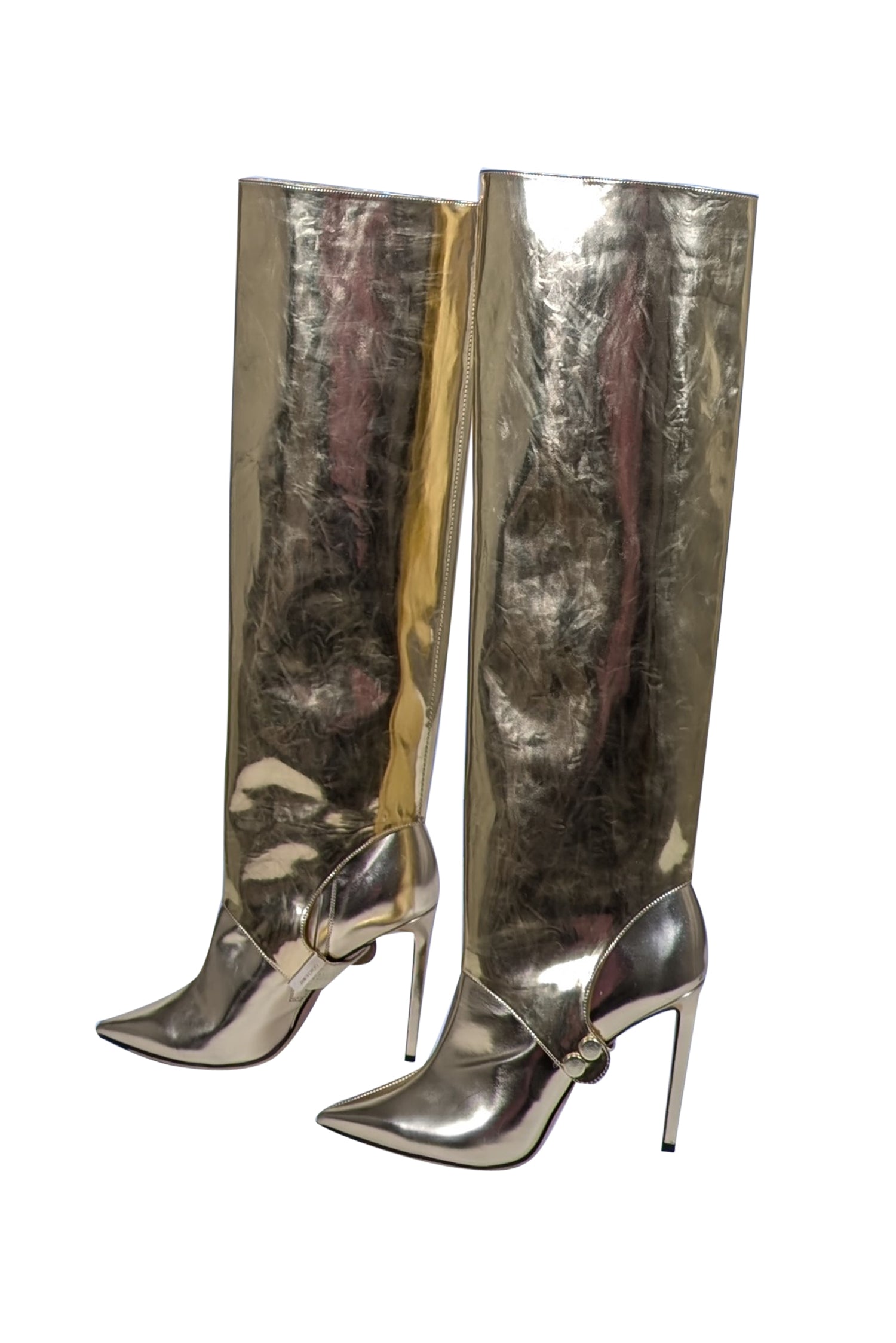 Jimmy Choo Gold Patent Leather Hurley Tall Boots - Size 10 with Detachable Shaft