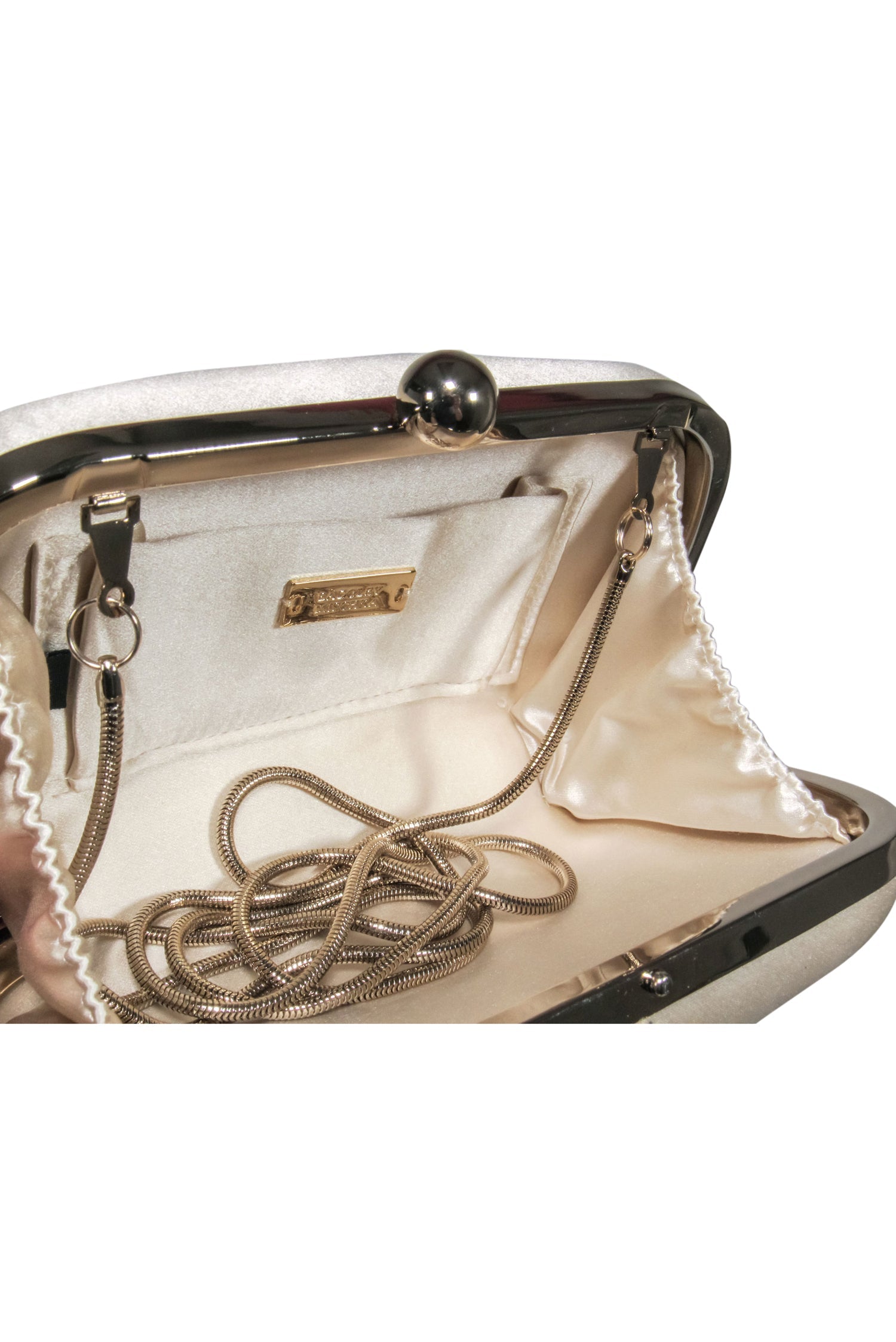 Badgley Mischka Cream Satin Jeweled Clutch: A Sparkling Love Affair