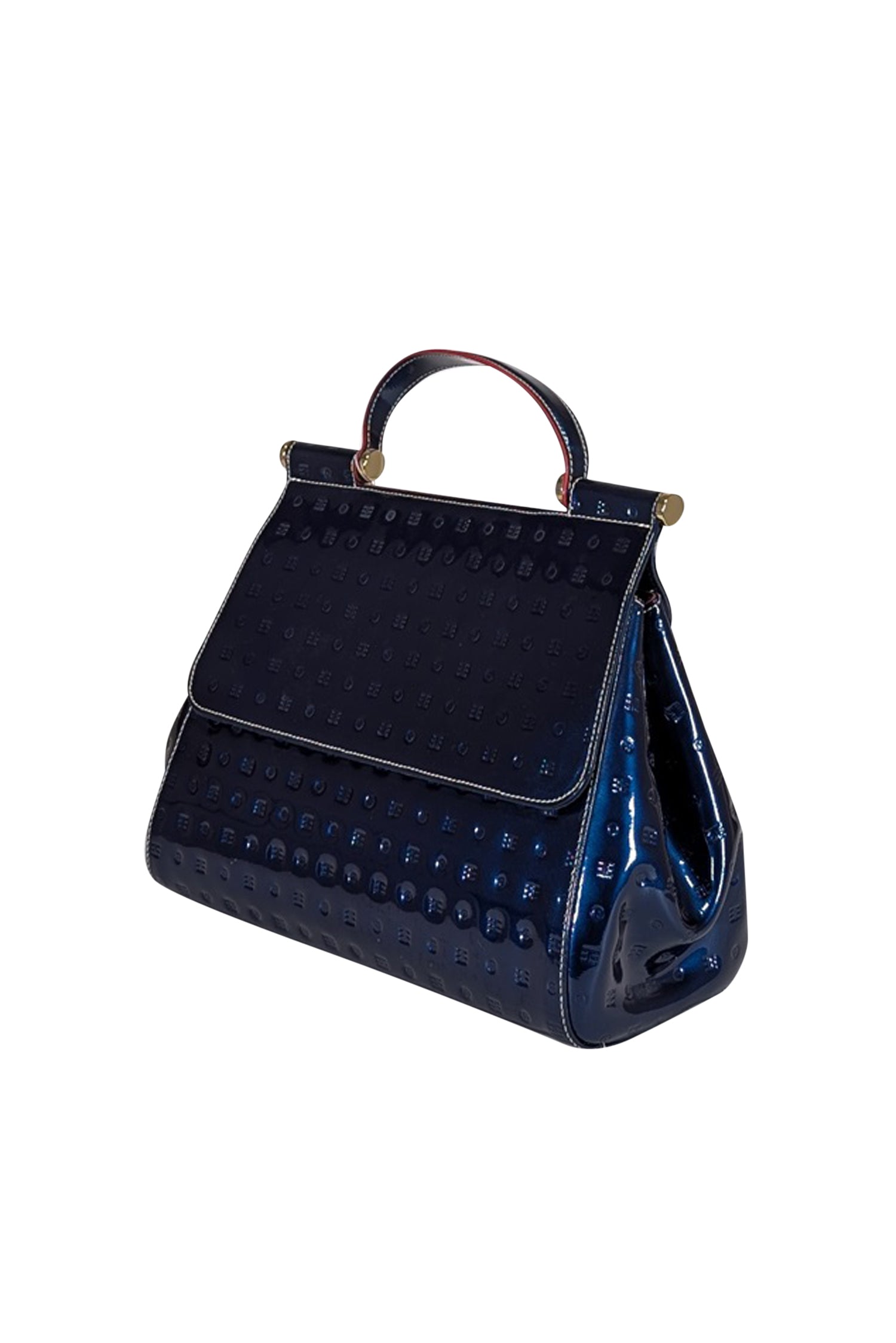 Arcadia Navy Patent Leather Embossed Fashion Satchel Bag