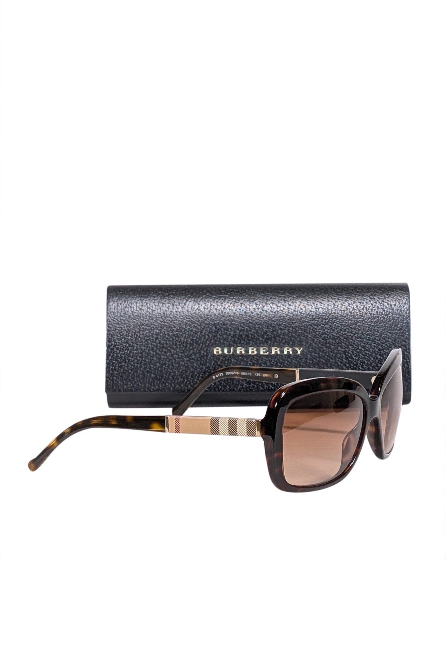 Burberry's Stylish Brown Rounded Square Sunglasses with Signature Plaid Sides