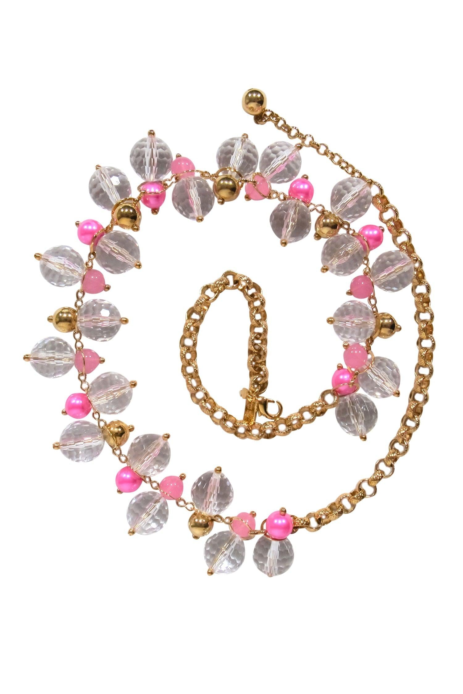 Kate Spade - Stunning Gold Chain Necklace with Pink & Clear Bauble Beads