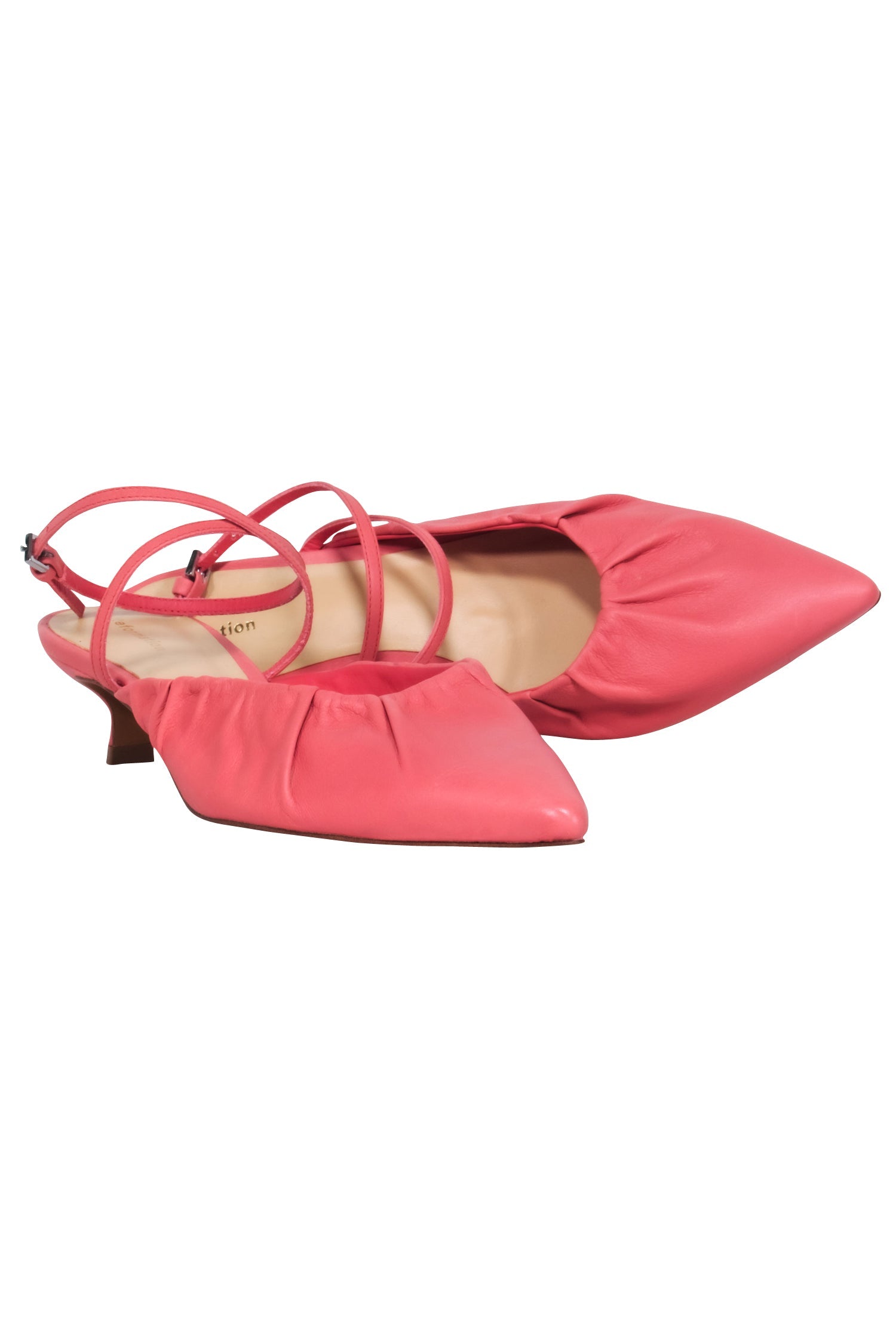 Reformation - Gorgeous Coral Pink Leather Pointed Toe Kitten Strappy Heels in Size 7.5
