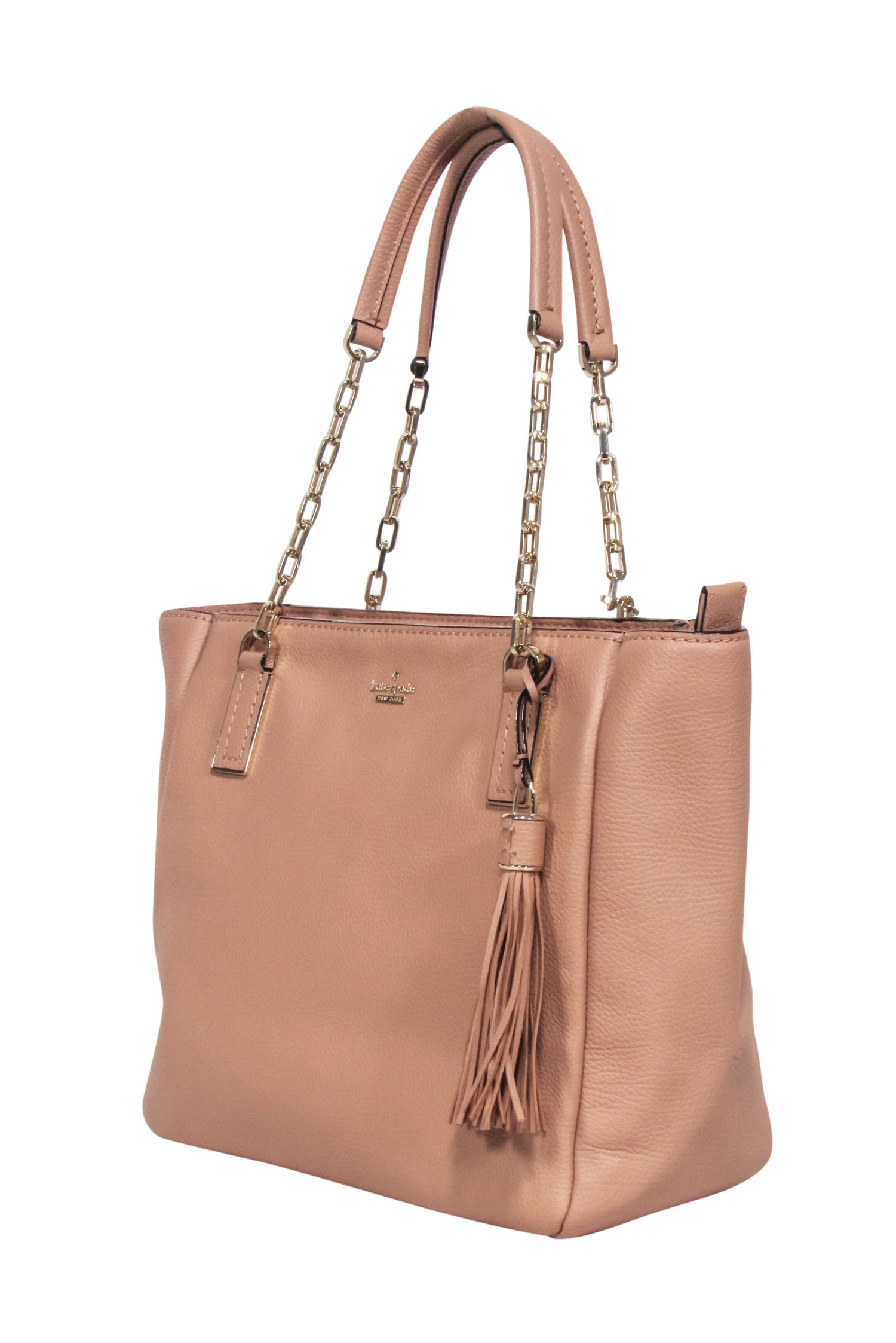 Kate Spade Tan Pebbled Leather Tote Bag: Glamorous Chain-Link Handles