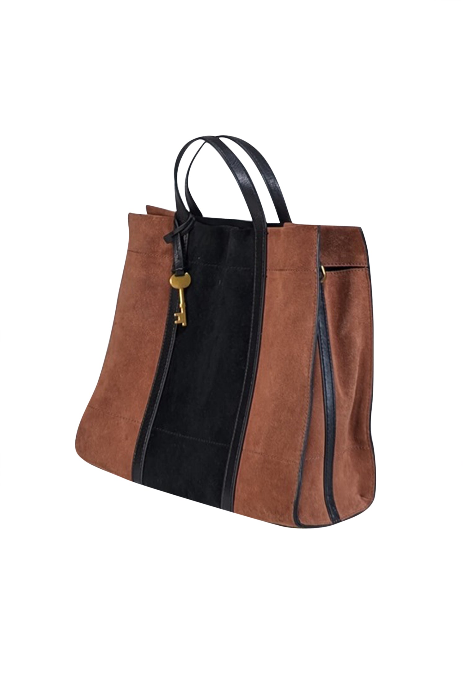 Fossil's Stunning Tan & Black Color-Block Suede Satchel Bag