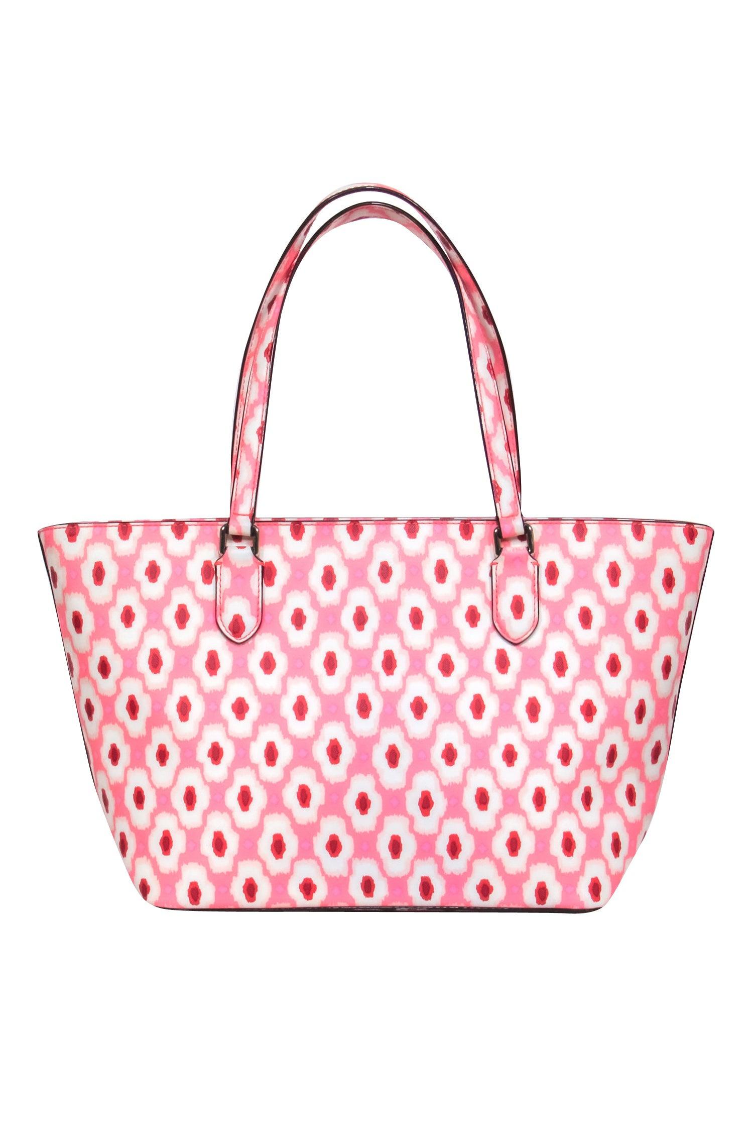 Kate Spade's Stunning Pink & Red Ikat Print Tote Bag with Zipper Closure