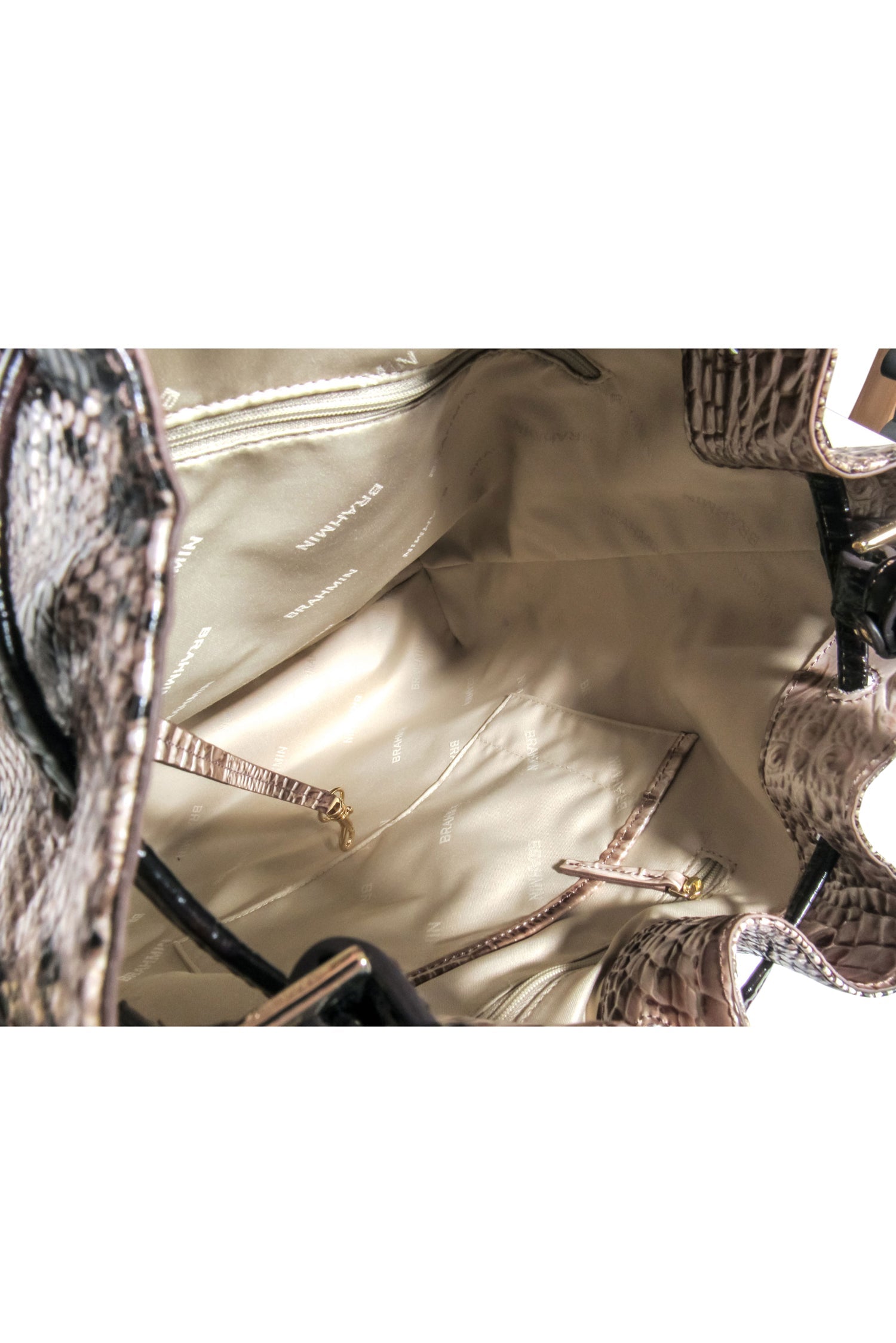 Brahmin - Stunning Beige & Black Reptile Textured Large Bucket Bag