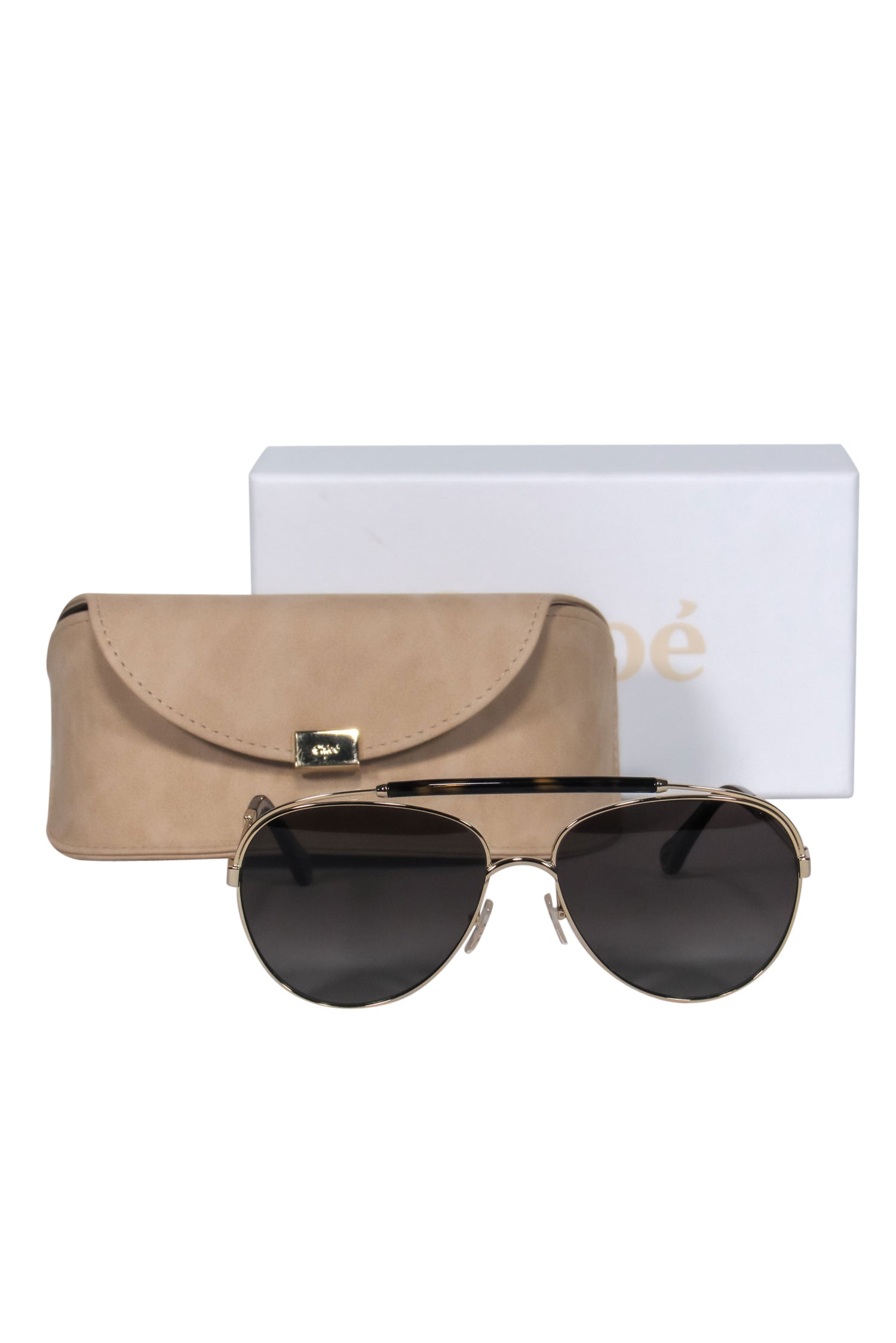Chloe's Luxurious Gold & Tortoise Shell Polarized Aviator Sunglasses with Brow Bar