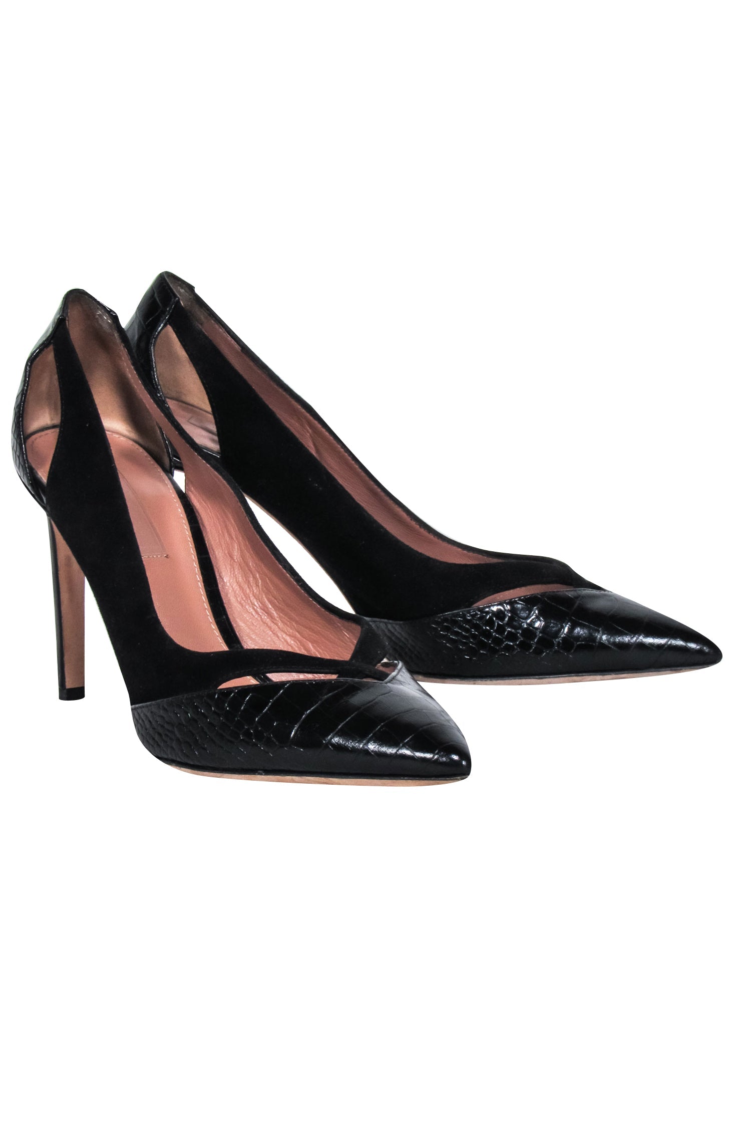 Hugo Boss Black Suede Croc-Textured Pointed Pumps - Size 9