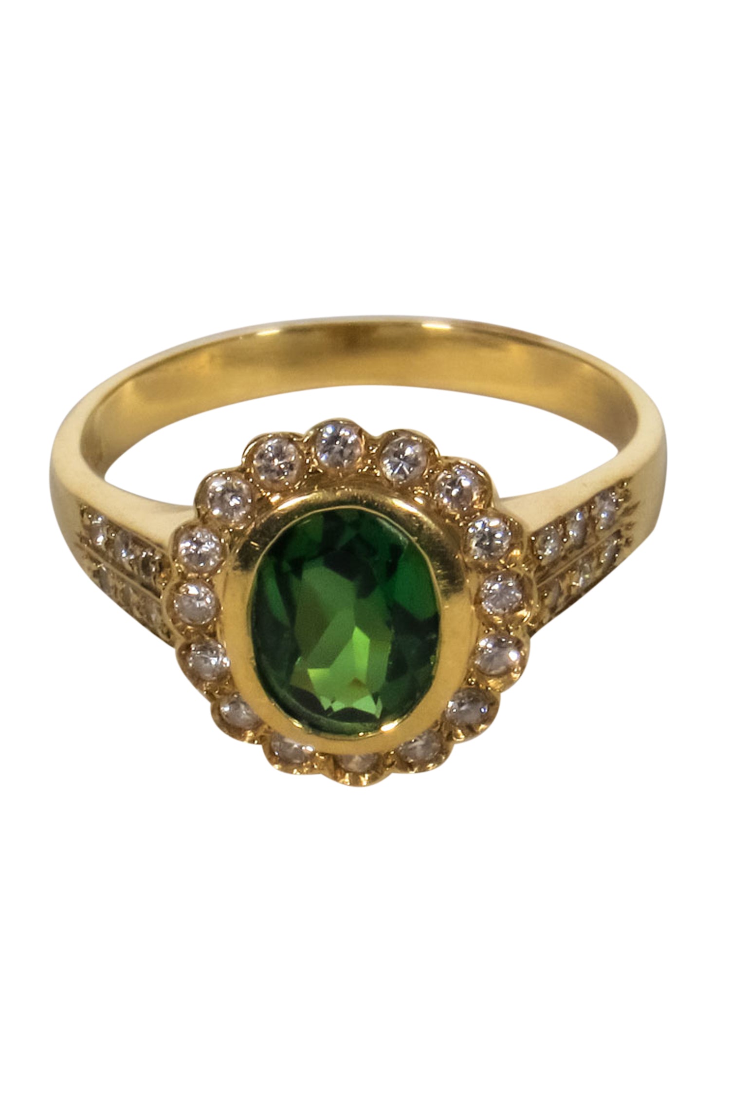 Glamorous 18k Gold Ring with Lab-Grown Emerald Center Stone - Size 7.5