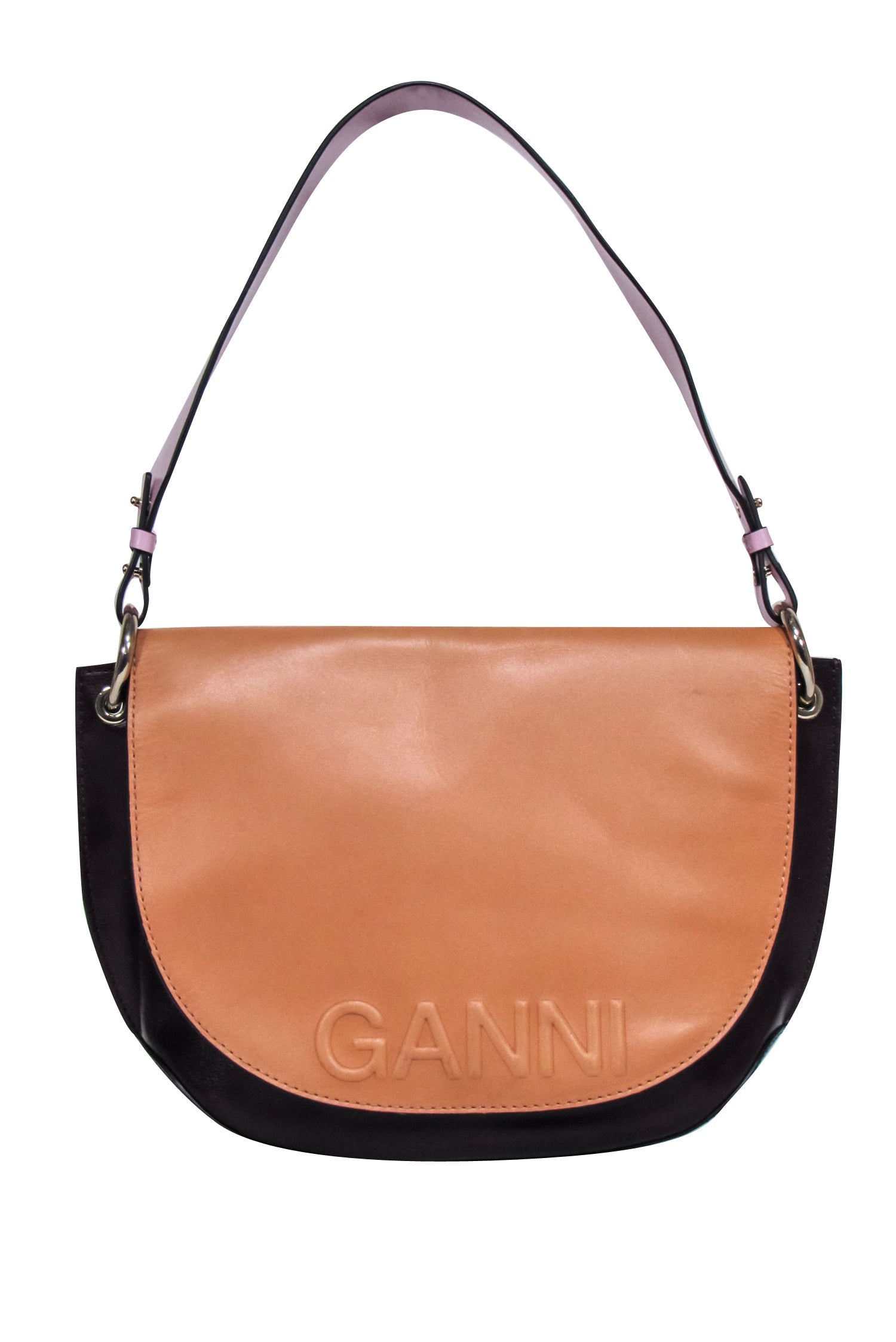 Ganni Tri-Color Shoulder Bag: Tan, Maroon & Pink