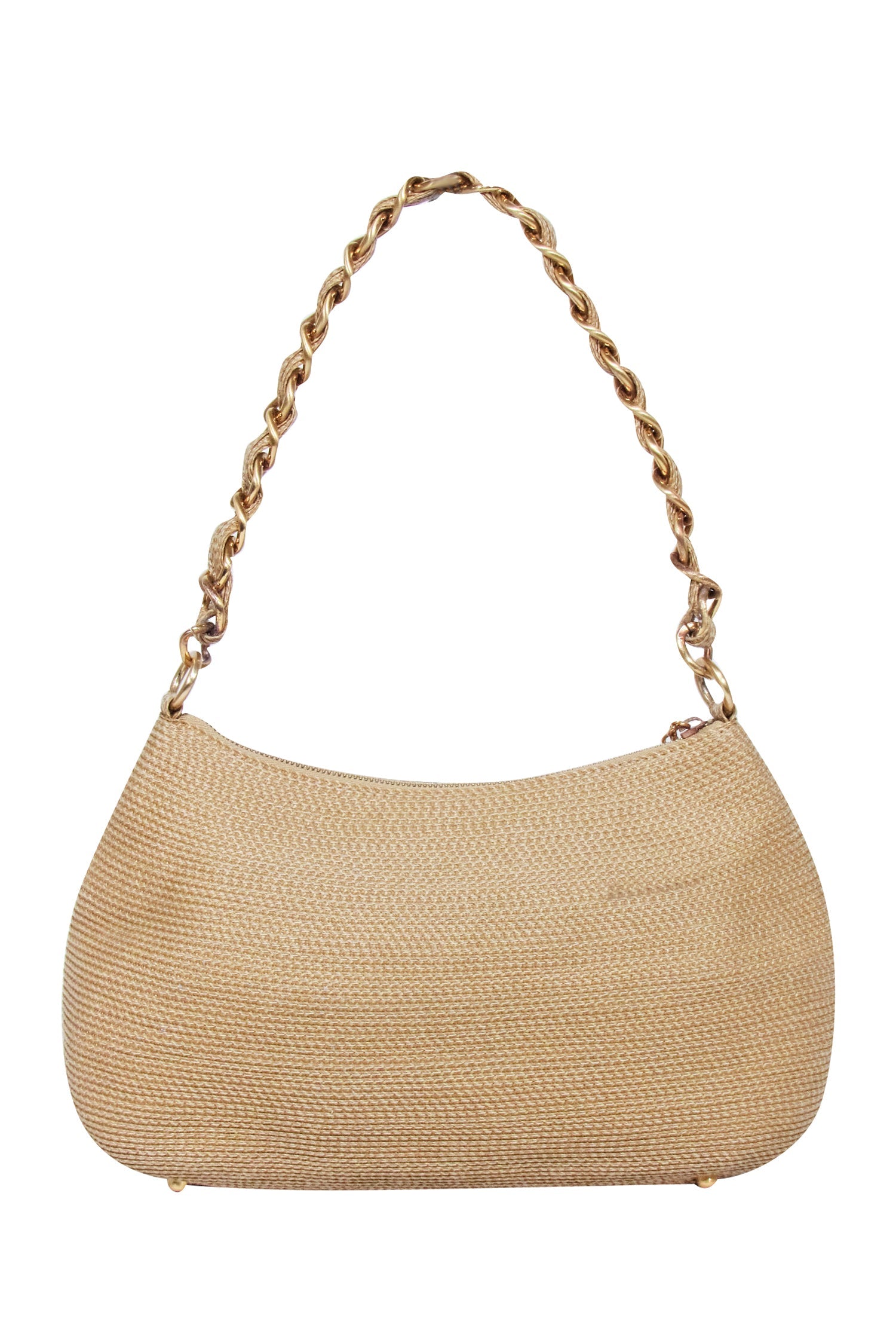 Eric Javits Beige Woven Shoulder Bag: A Stylish Accessory with Braided Chain Strap