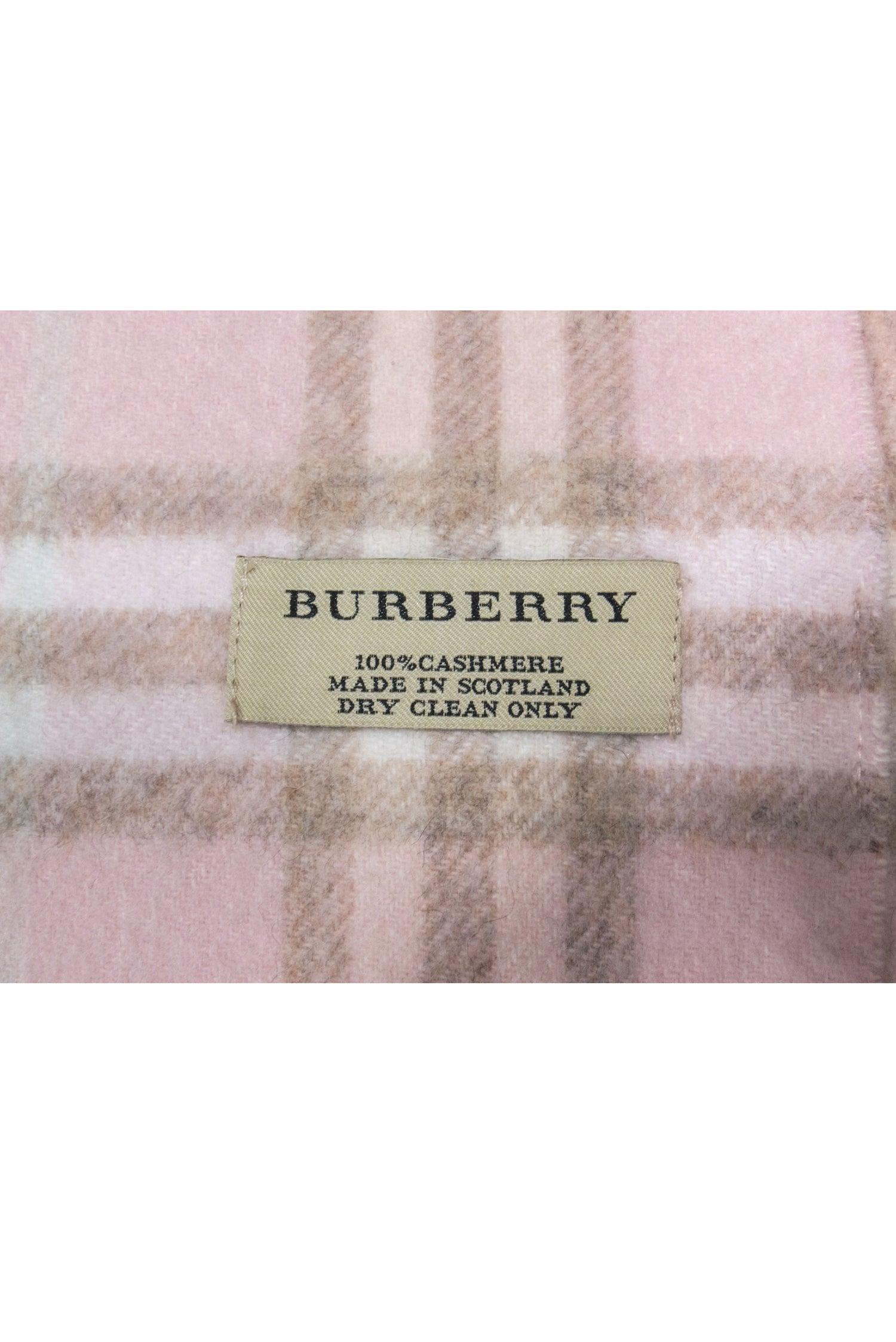 Burberry - Irresistible Pink & Beige Small Plaid Fringe Cashmere Scarf