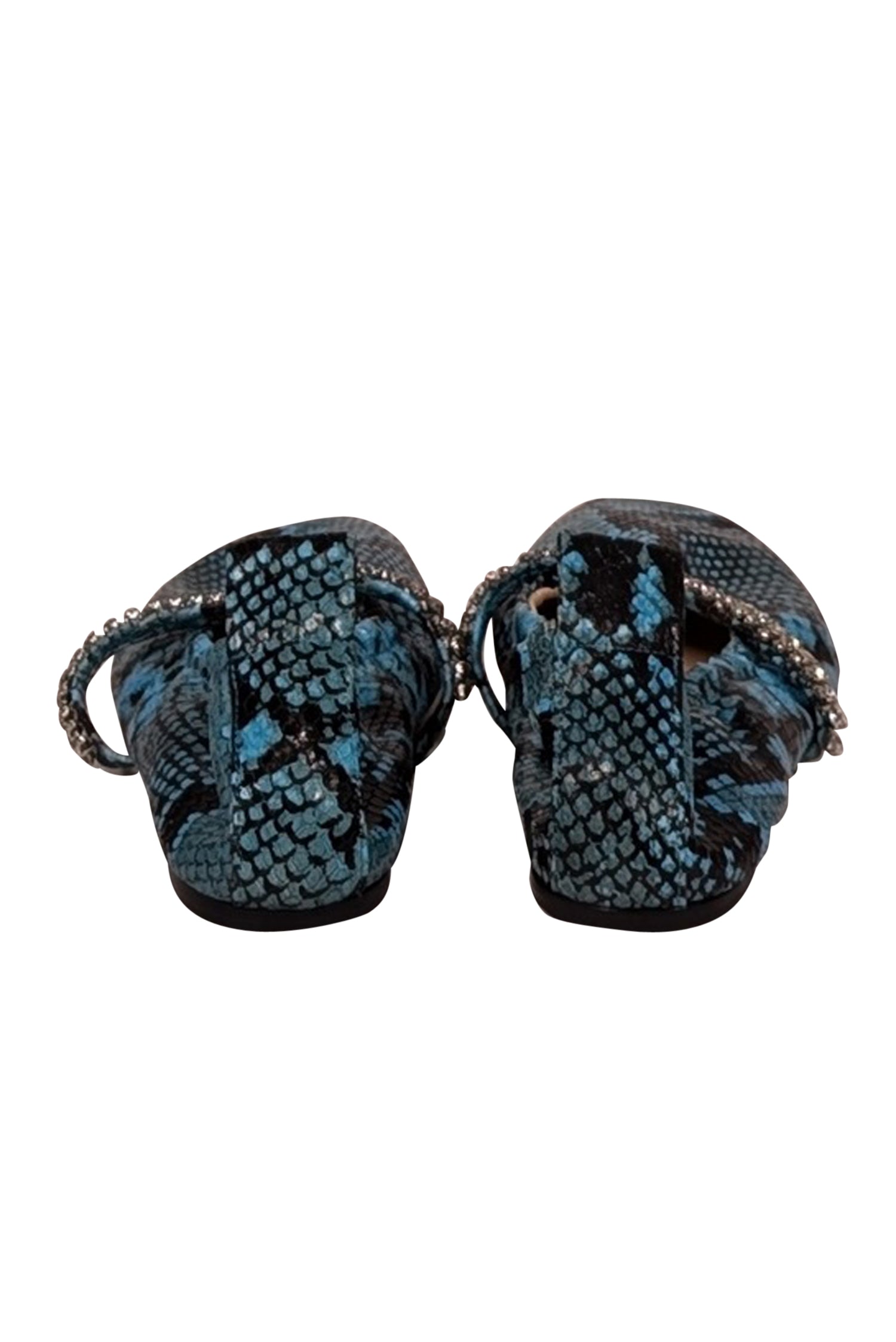 Beautisoles - Stunning Aqua Blue & Black Snakeskin Embossed Leather Flats in Size 9