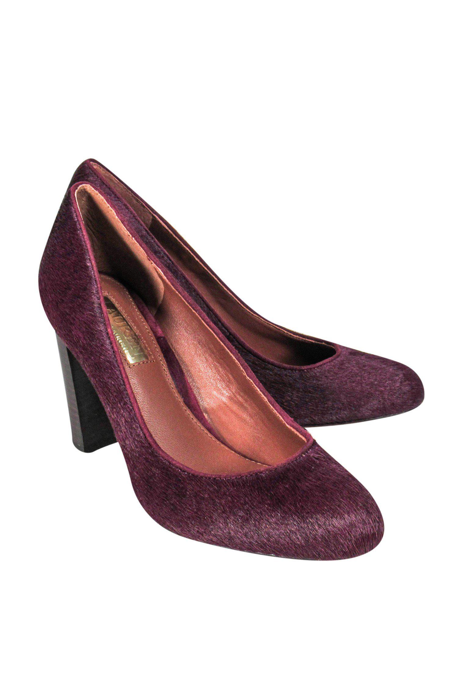 Lauren Ralph Lauren Plum Calf Hair Stacked Heel Pumps - Size 6.5: A Glamorous Office Essential