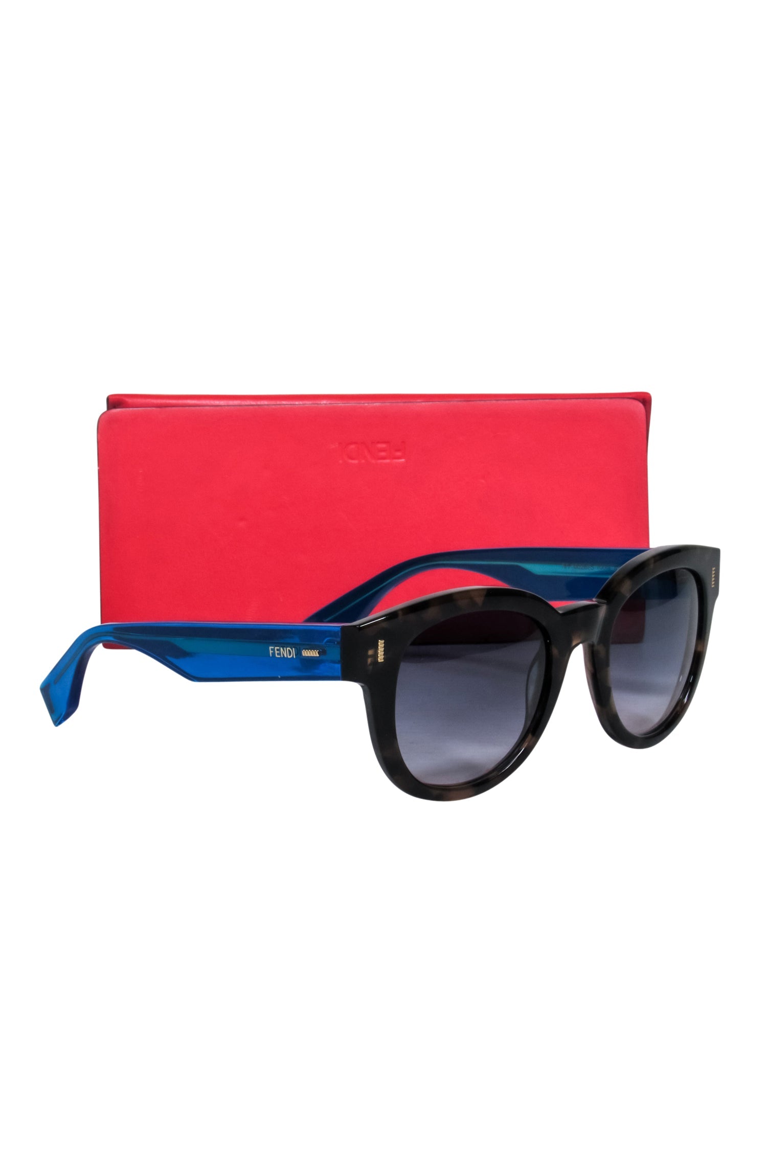 Fendi Irresistible Brown Tortoise Sunglasses with Iridescent Blue Legs