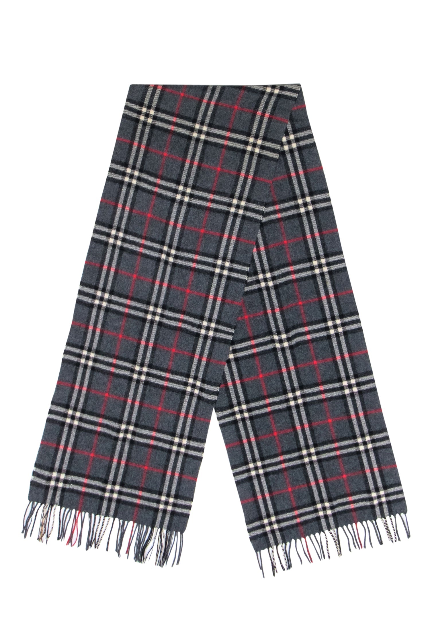 Burberry's Gorgeous Grey, Black & Red Plaid Cashmere Scarf - Grab Yours Now!