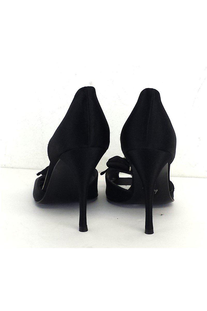 Stunning Stuart Weitzman Black Satin Jeweled Peep Toe Heels in Size 10 - Grab Yours Now!
