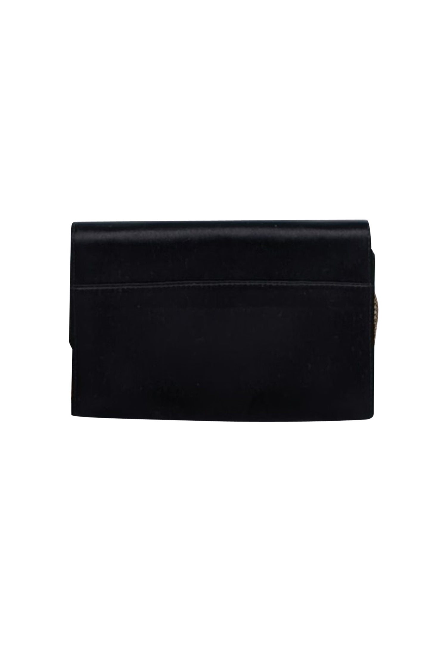Ferragamo's Chic Black Satin Bow Front Clutch with Thin Gold Chain Strap