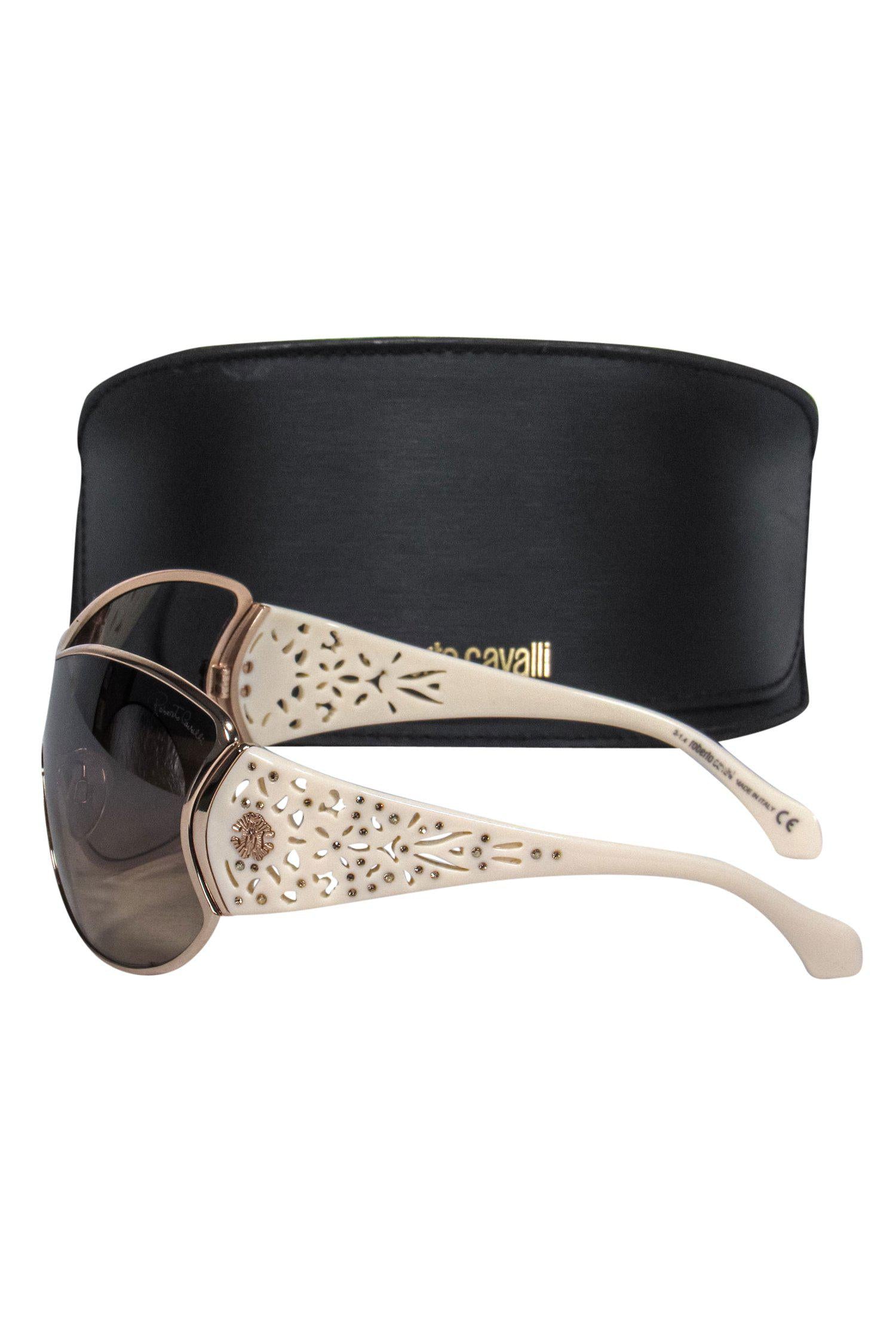 Roberto Cavalli - Stunning Cream & Gold Lasercut Shield Sunglasses