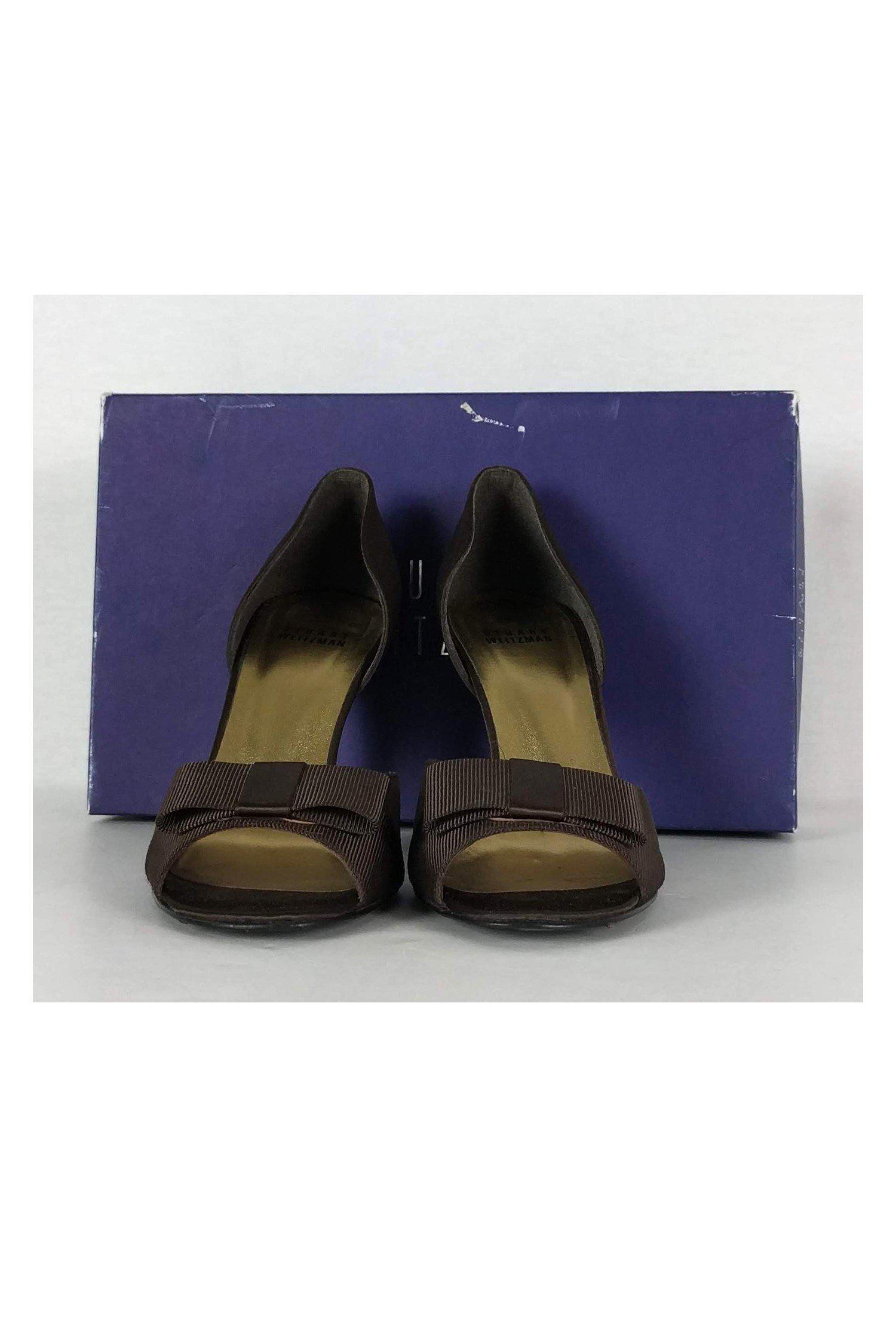 Stuart Weitzman Brown Satin Peep-Toe Pumps - Size 7M - A Must-Have for Elegant Evenings!