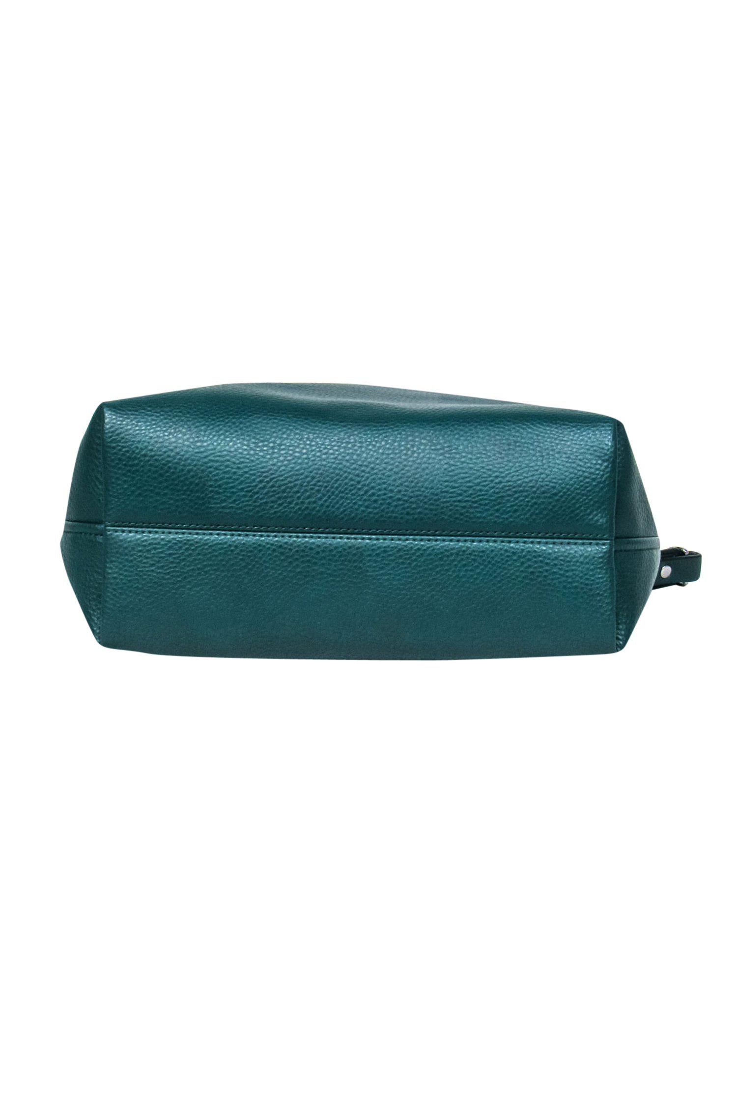 Adolfo Dominguez Emerald Green Convertible Pebbled Leather Tote - A Fashion Essential