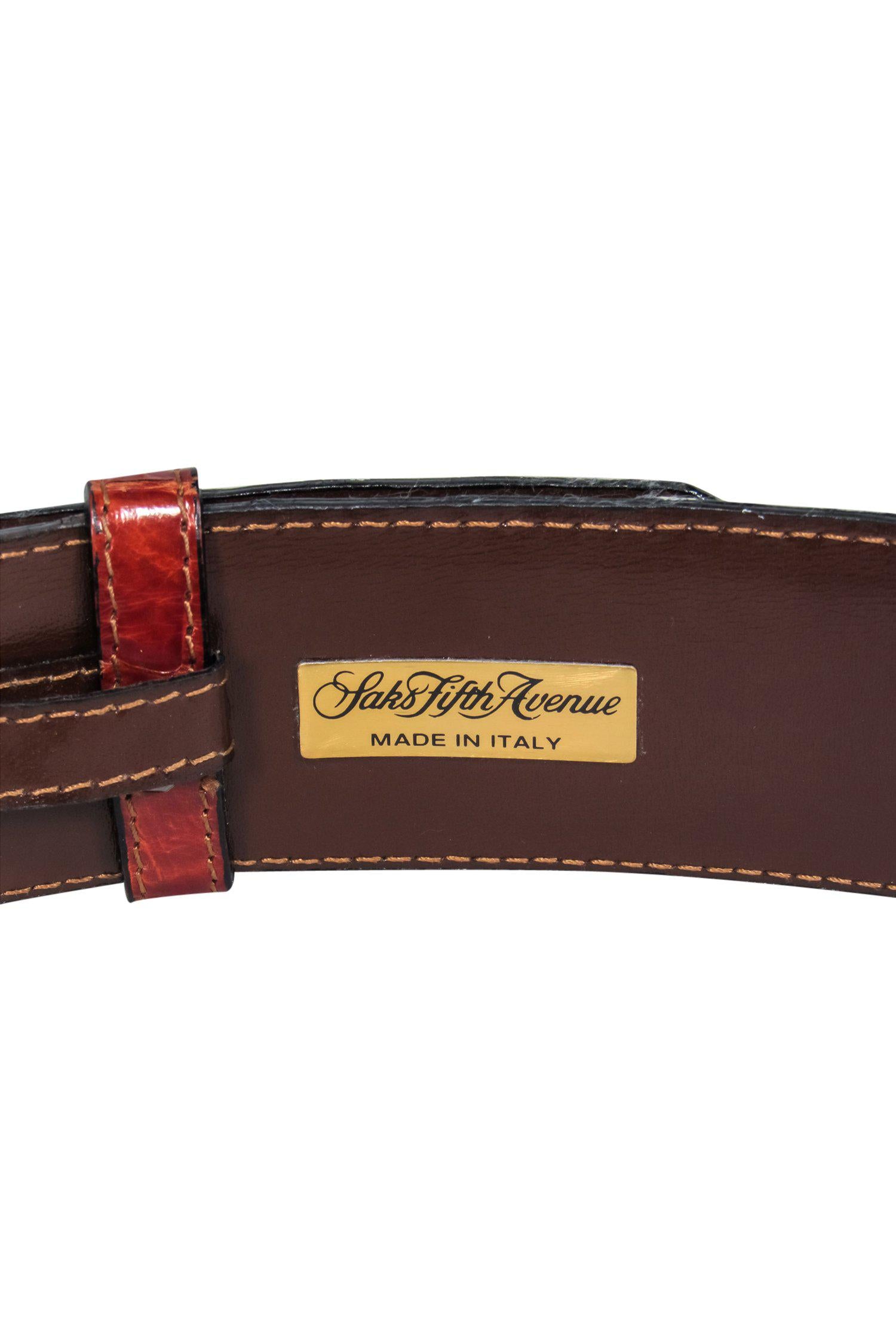 Saks Fifth Avenue - Stunning Warm Brown Crocodile Square Buckle Belt in Size M