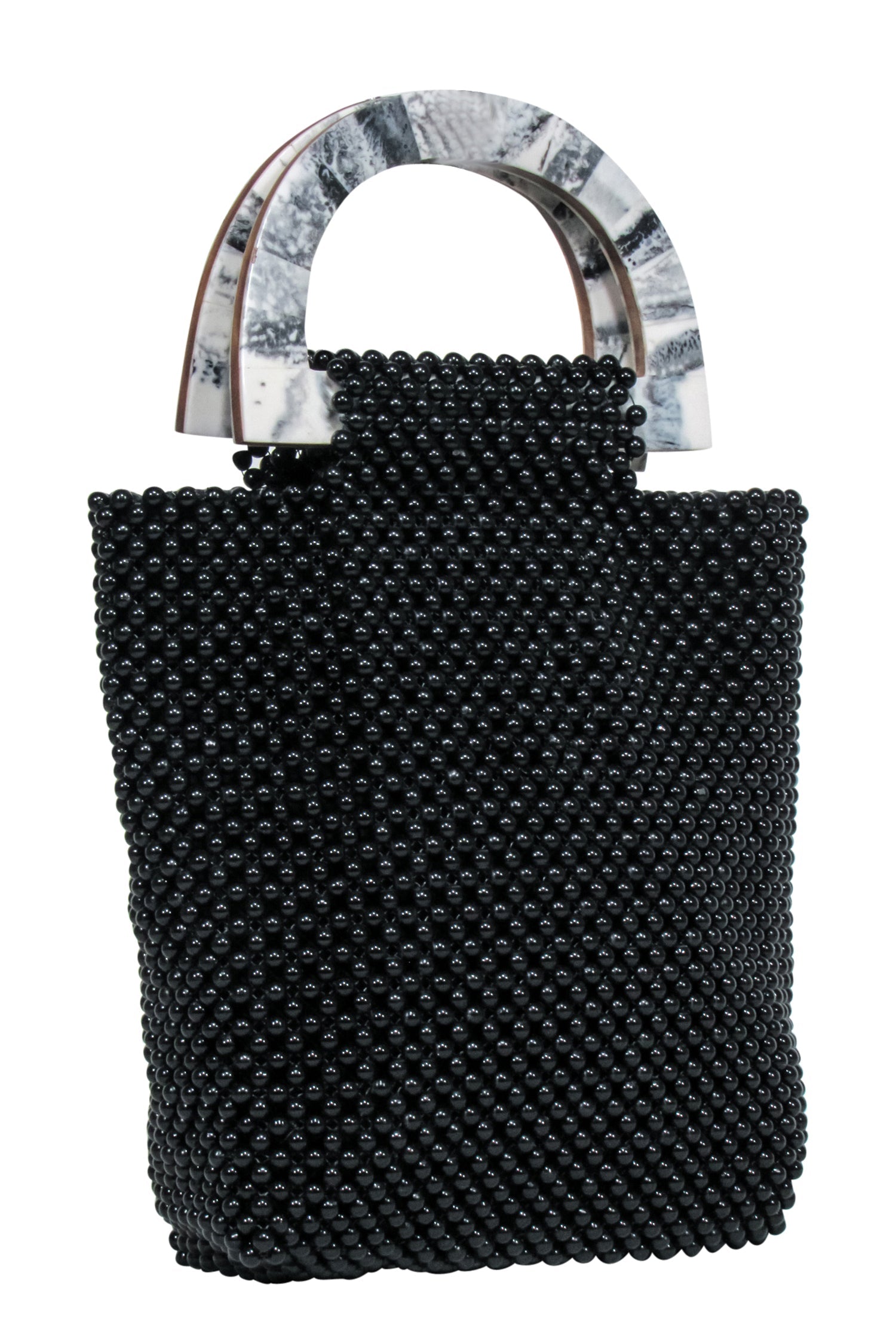 Cleobella - Stunning Black Beaded Handbag with Marble Handles