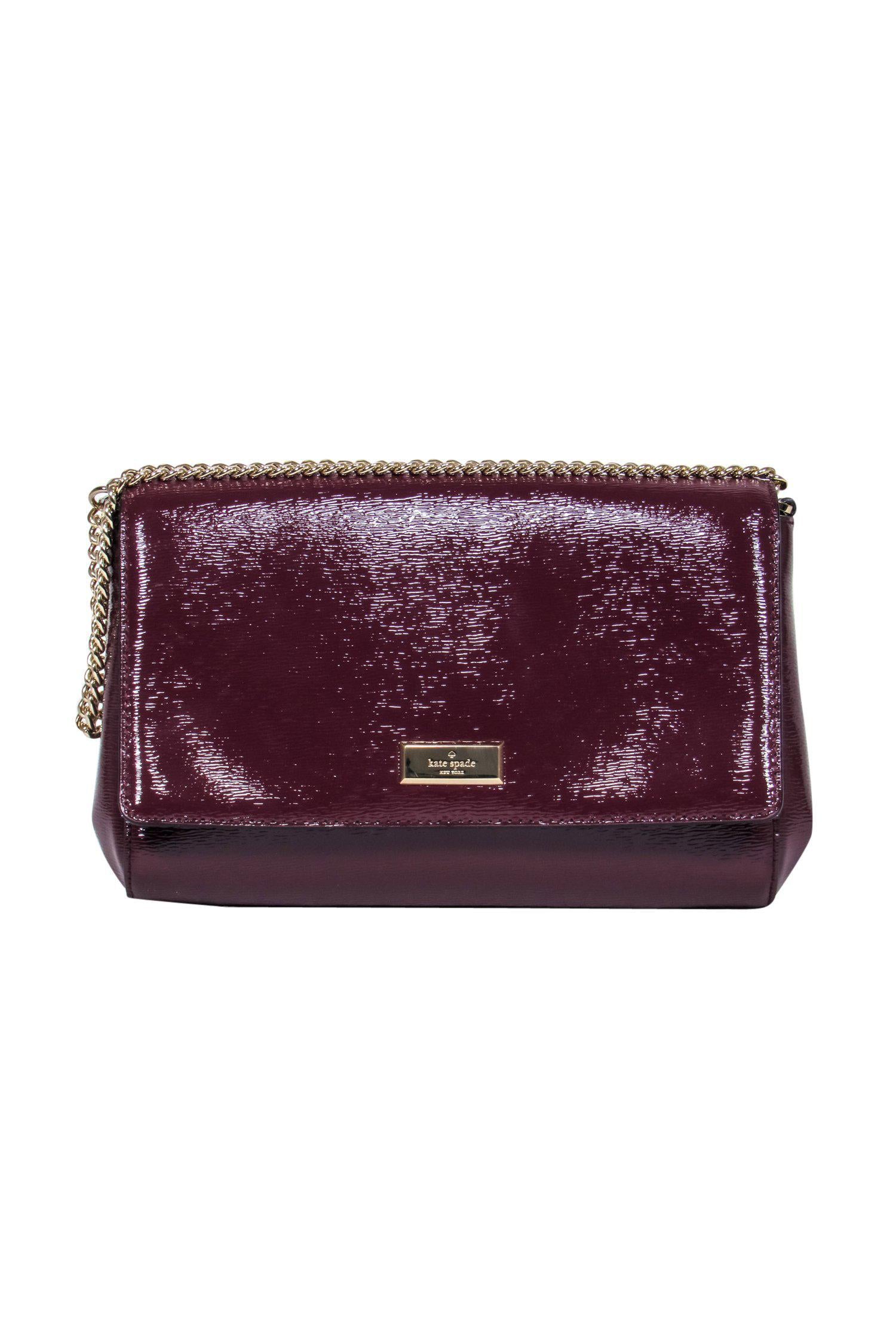 Kate Spade - Stunning Burgundy Glossy Leather Handbag with Chain Strap