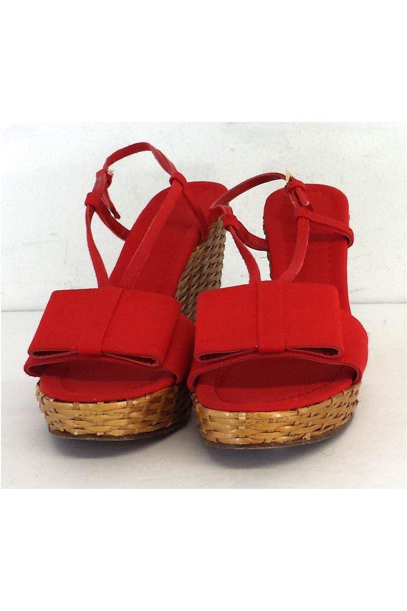 Gorgeous Kate Spade Red Canvas Bow & Woven Straw Wedges in Size 10 - Grab Yours Now!