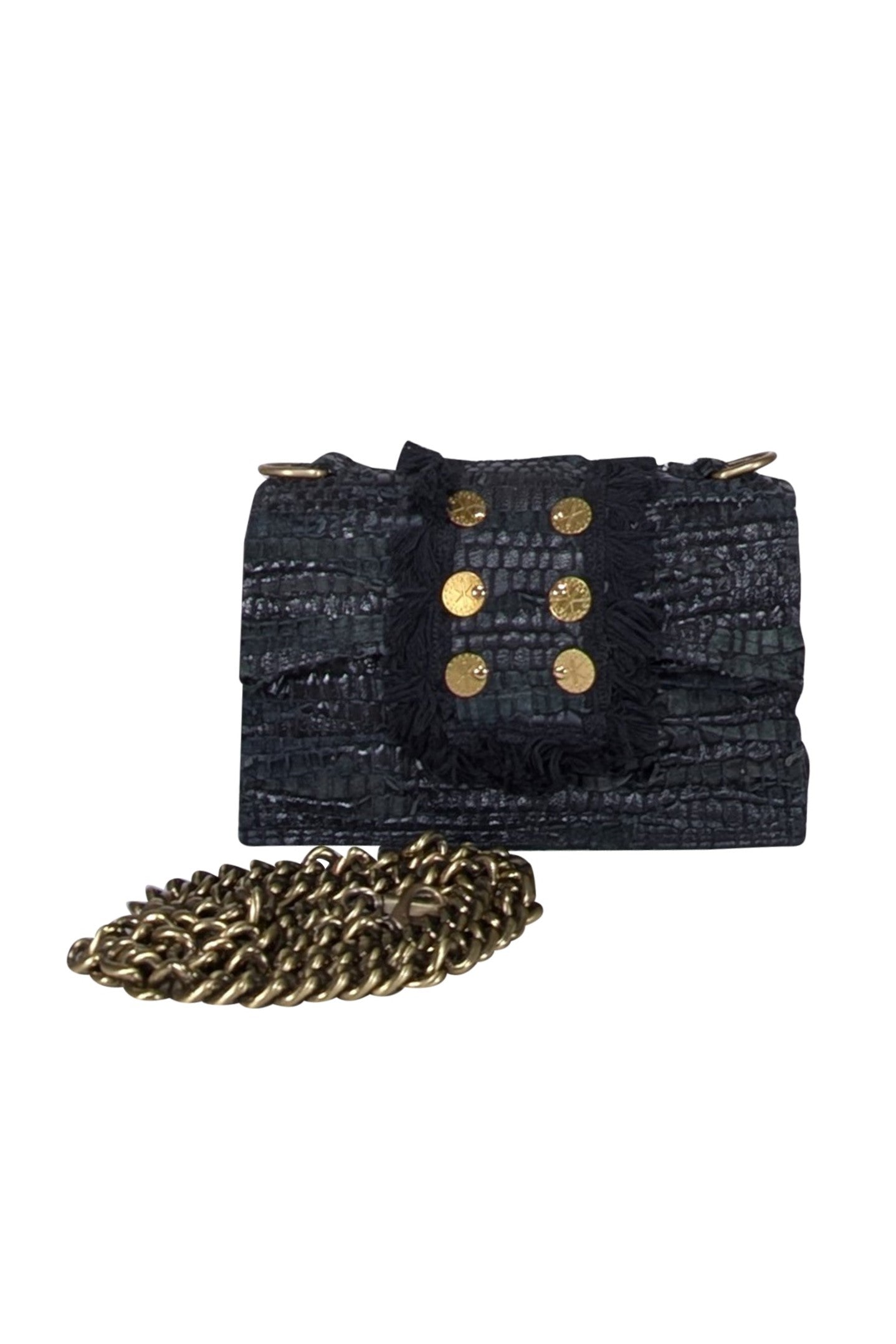 Koorreloo - The New Yorker Soho Flap Bag: Black Leather & Suede Woven