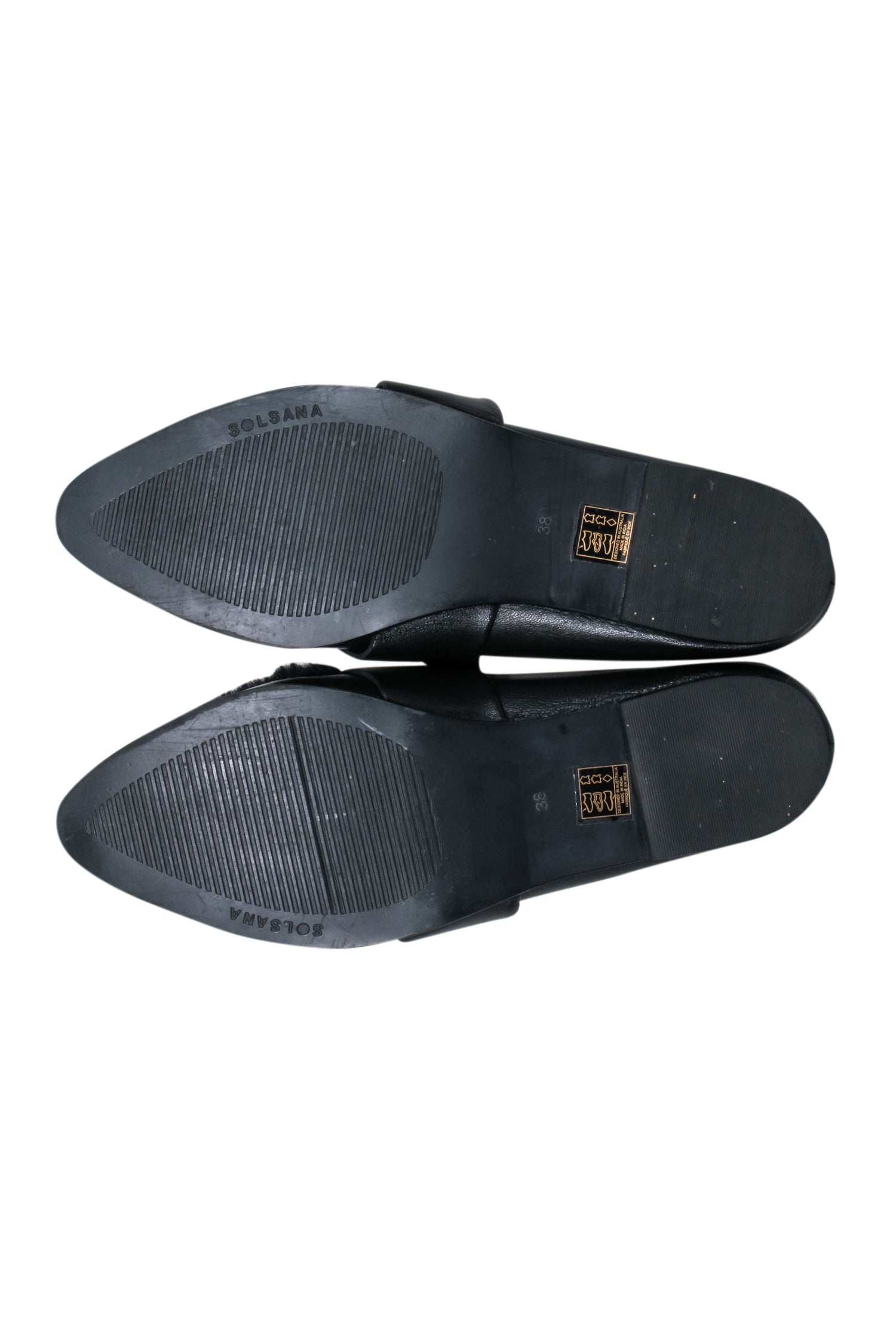 Sol Sana Black Leather Faux Fur Toe Mules - Size 8