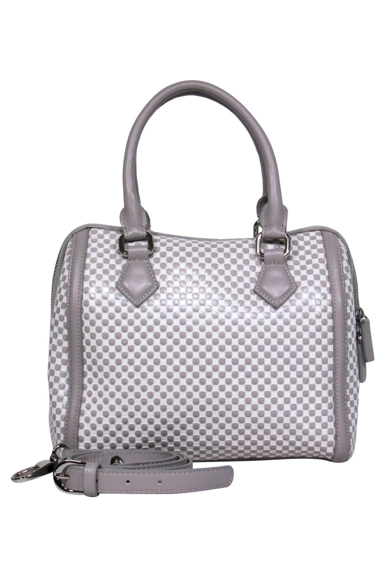 Charles Jourdan - Chic White & Gray Checkered Leather Mini Convertible Carryall