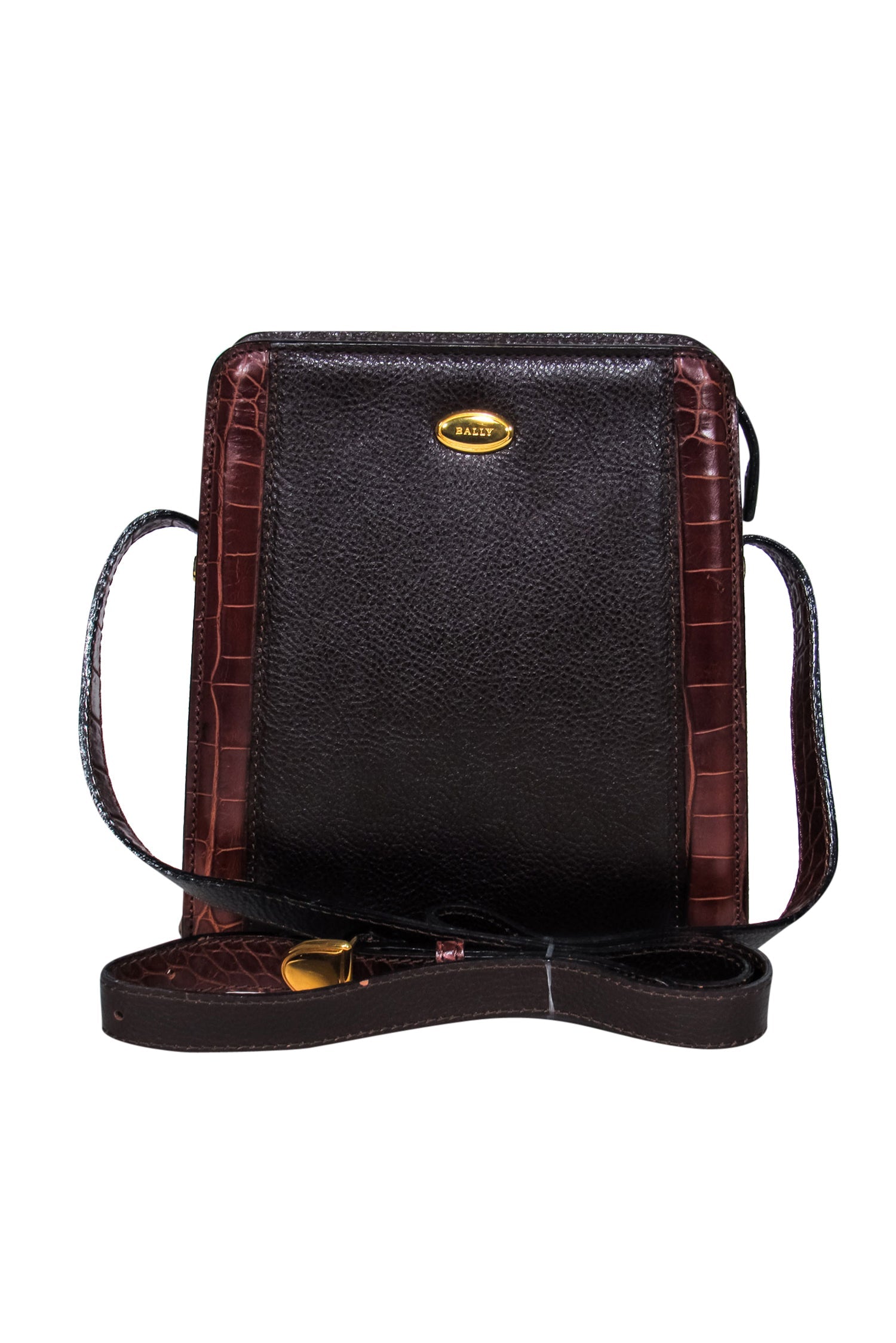 Bally - Stunning Brown Pebbled Leather & Alligator Embossed Rectangle Crossbody