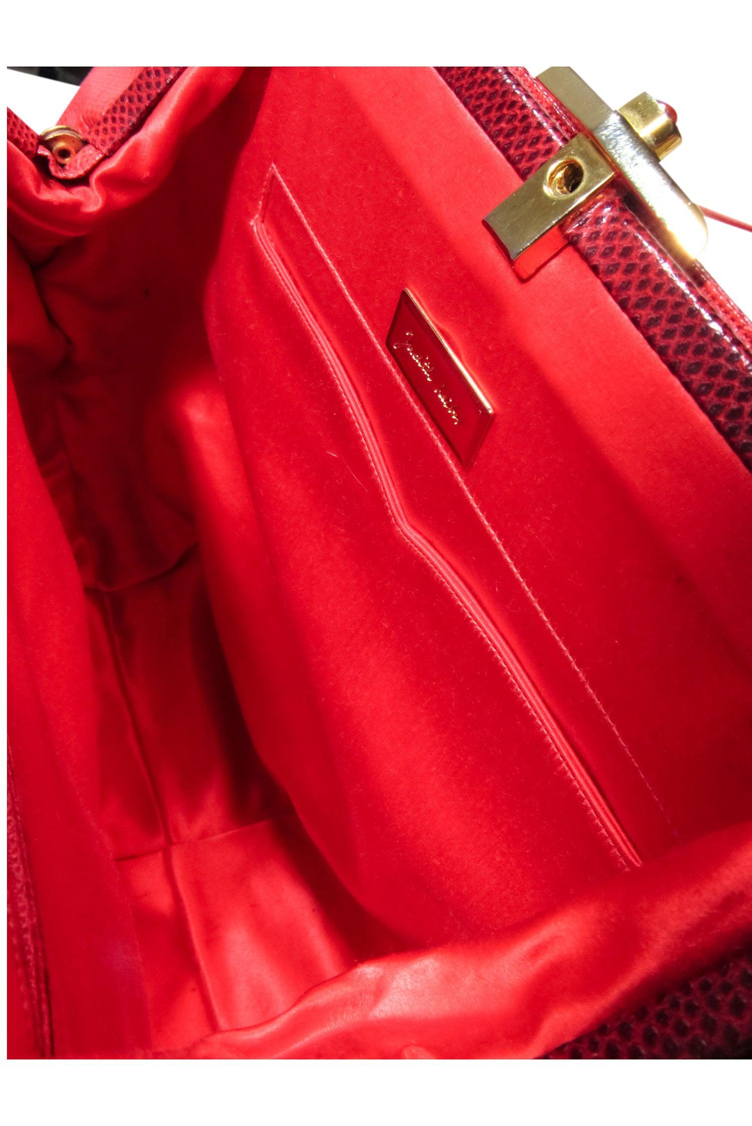 Judith Leiber - Stunning Red Reptile Texture Crossbody Bag