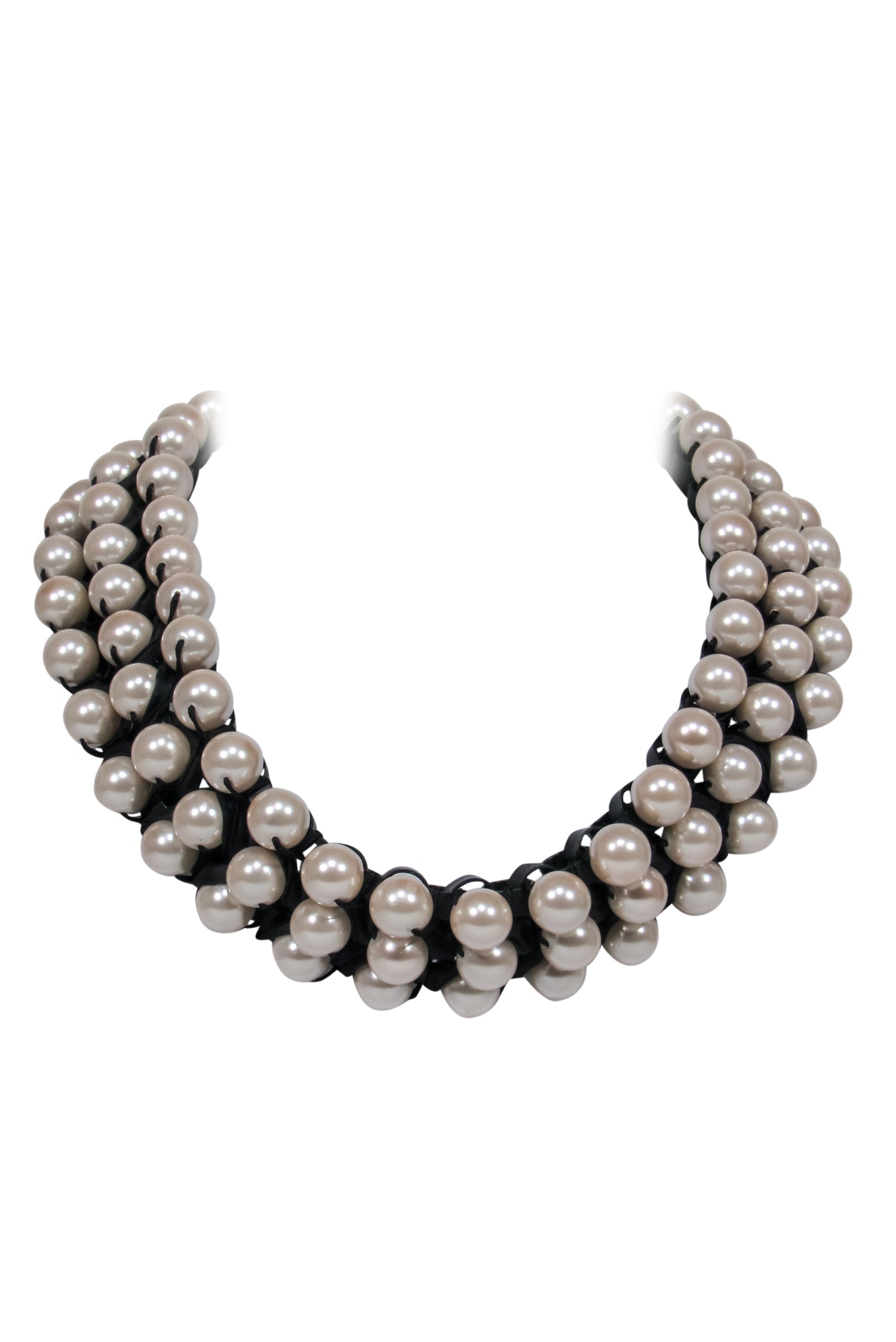 Lee Angel Faux Pearl Three - Strand Woven Choker